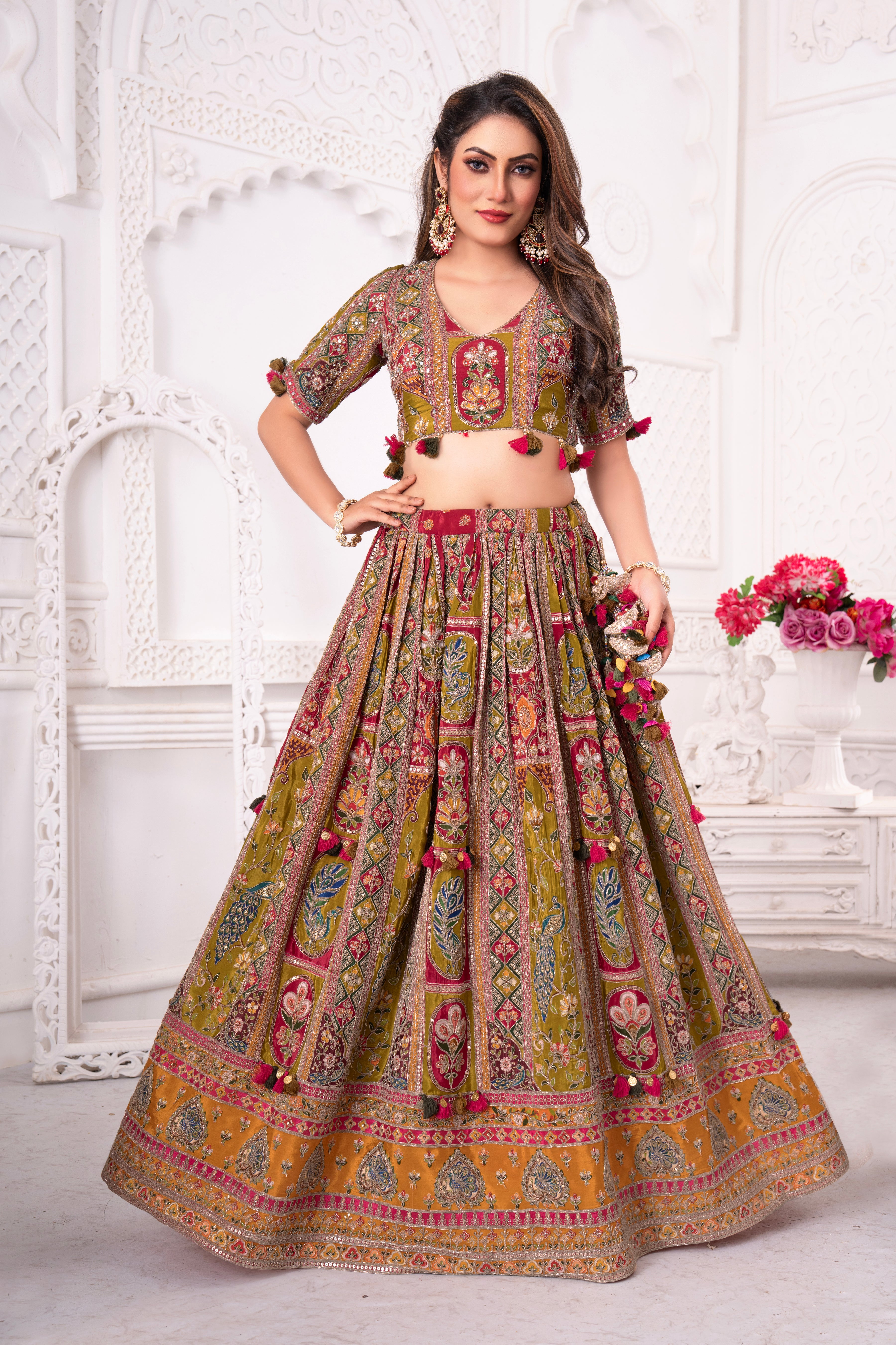 Traditional Green Embellished Lehenga Set