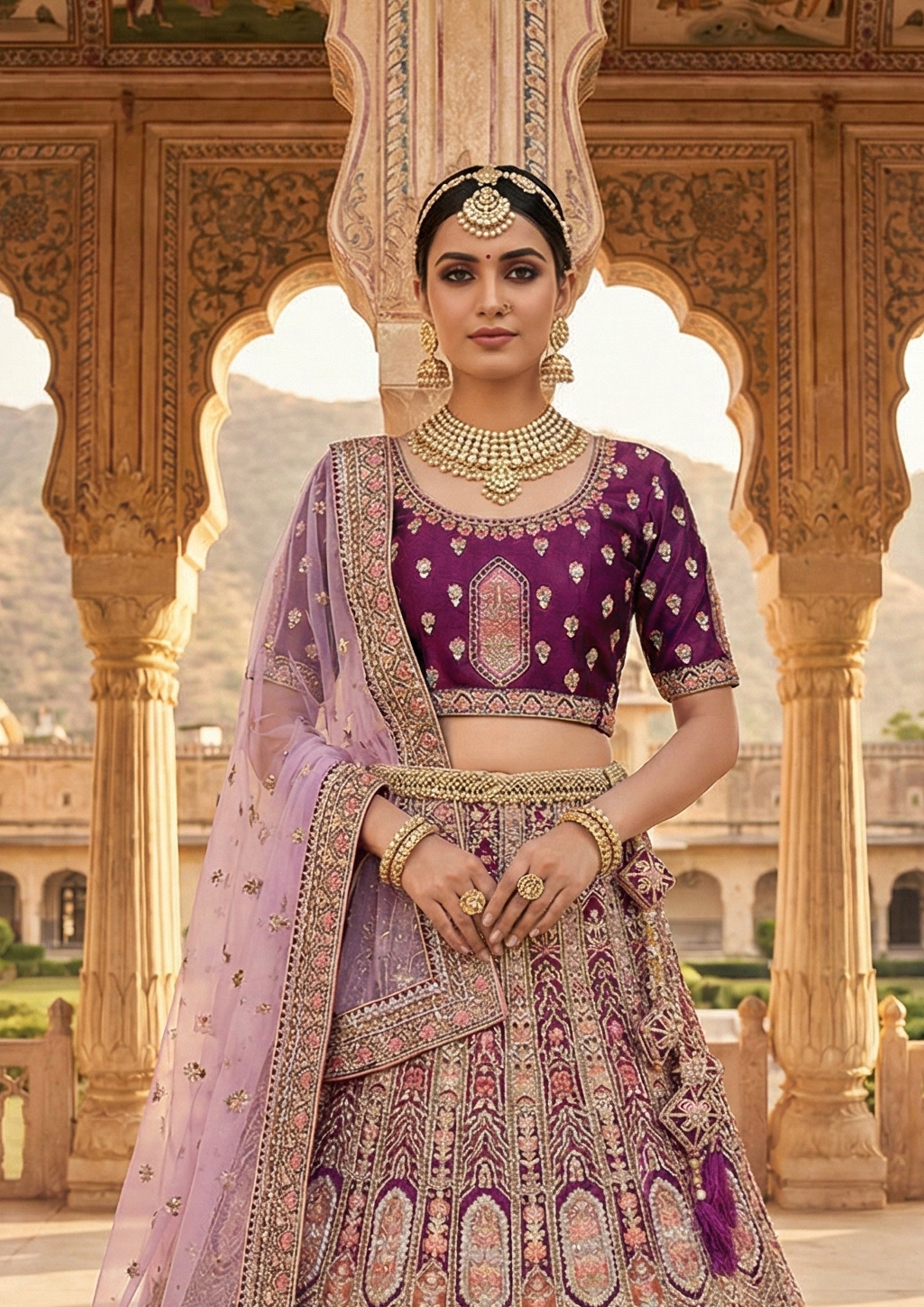 Royal Plum Embellished Premium Velvet Lehenga Set