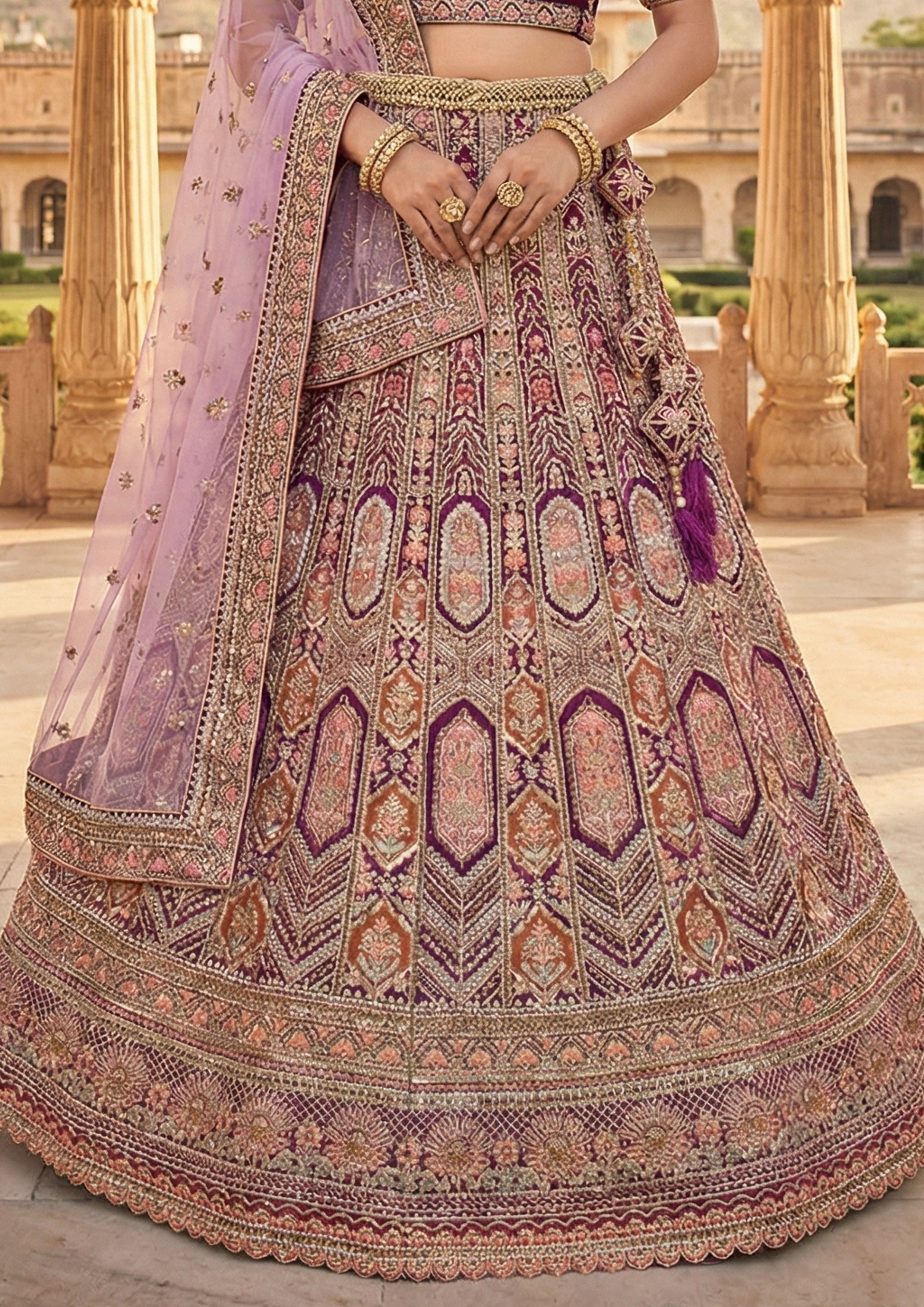 Royal Plum Embellished Premium Velvet Lehenga Set