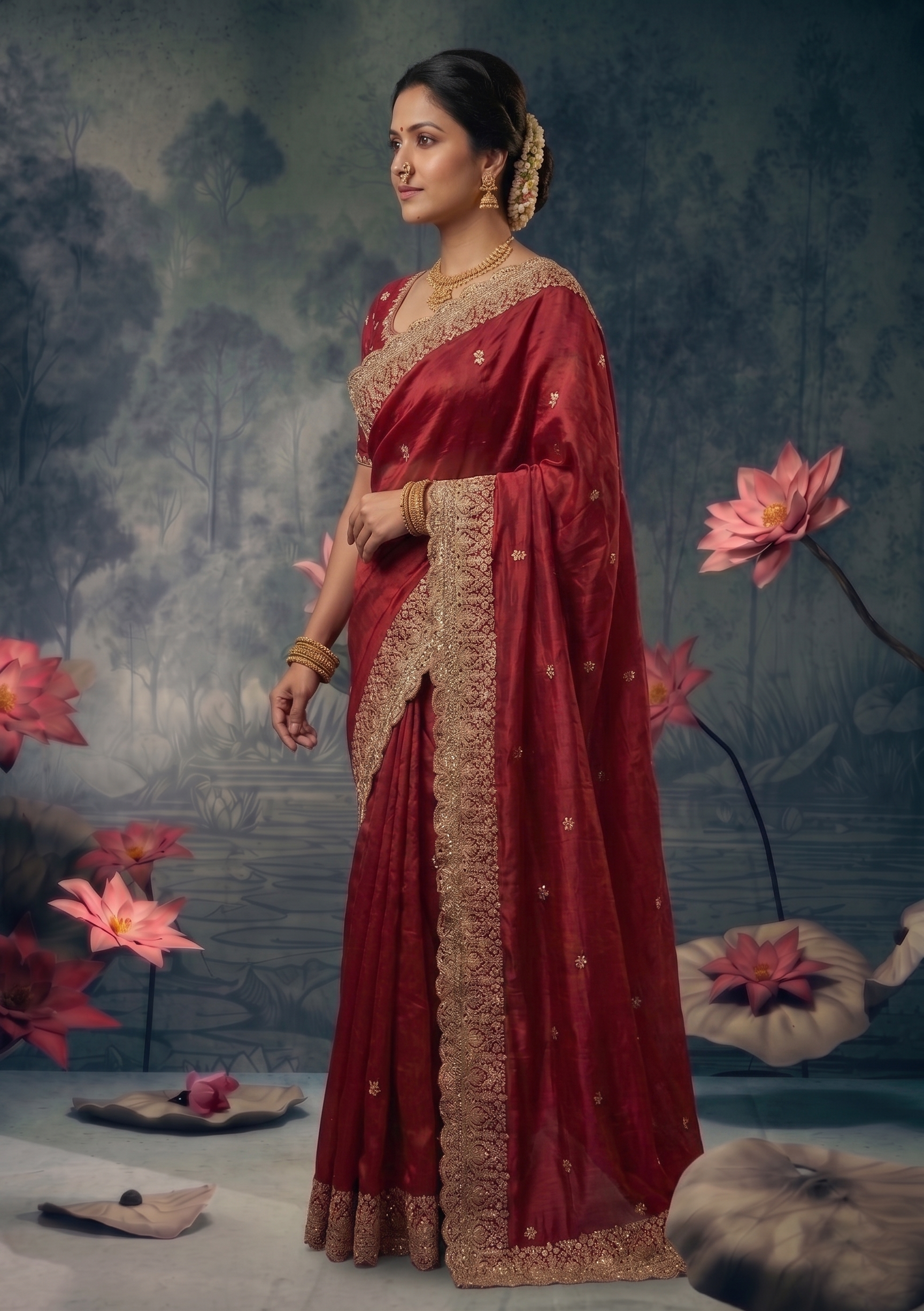 Crimson Heritage Embellished Satin Silk Saree