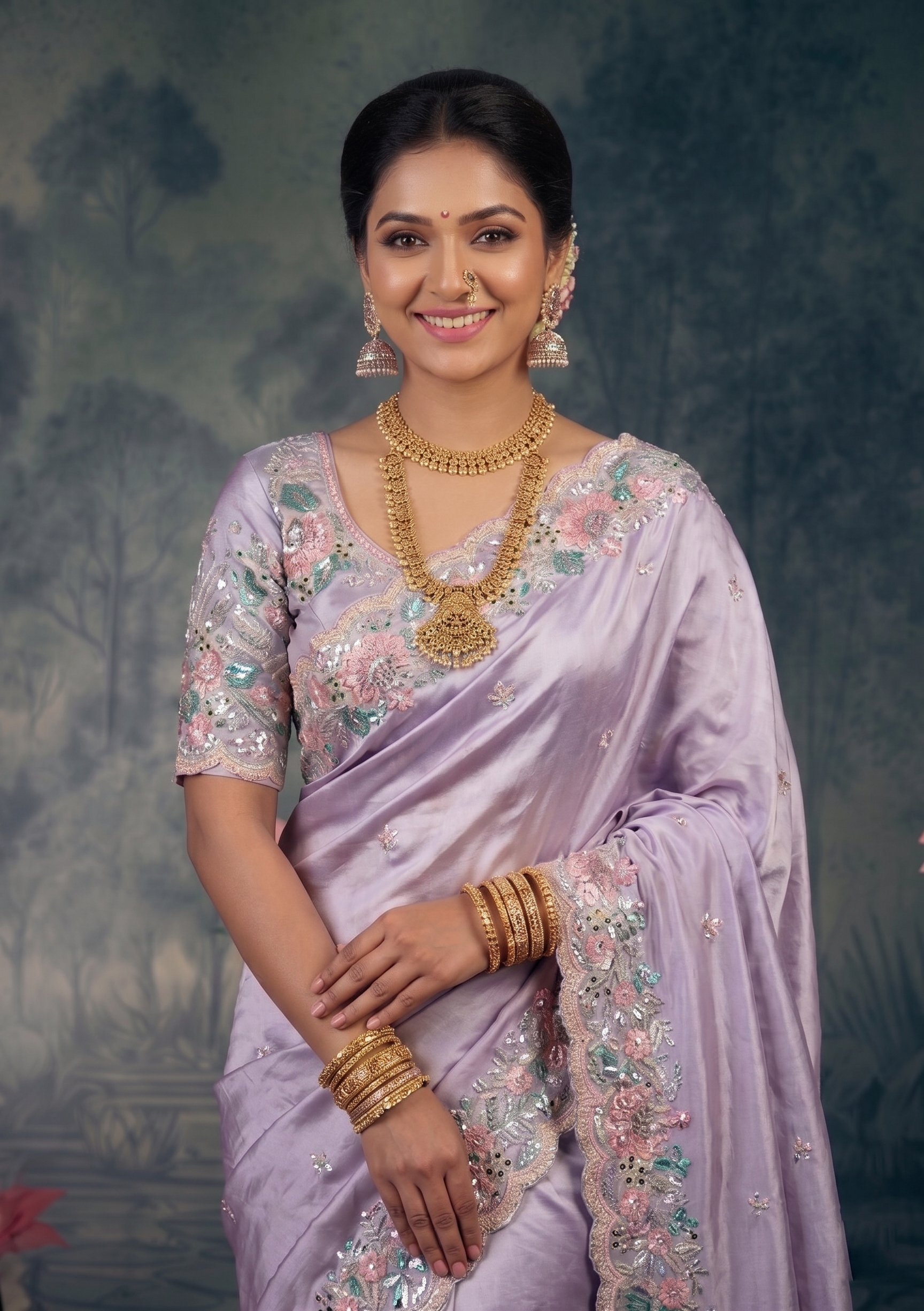 Flora Lilac Embellished Satin Silk Saree