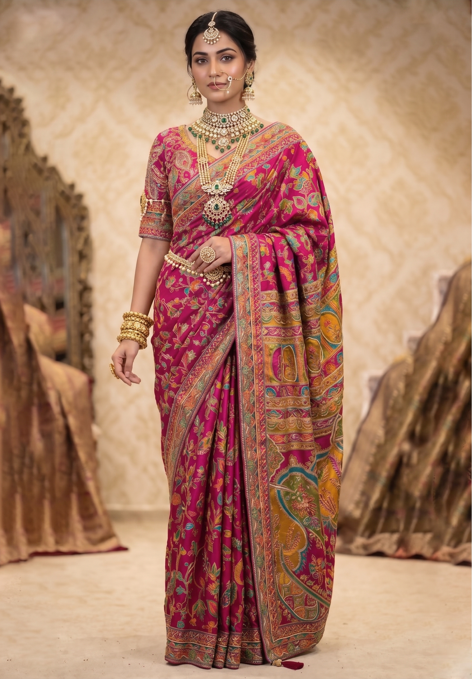 Magenta Heritage Embellished Crepe Silk Saree