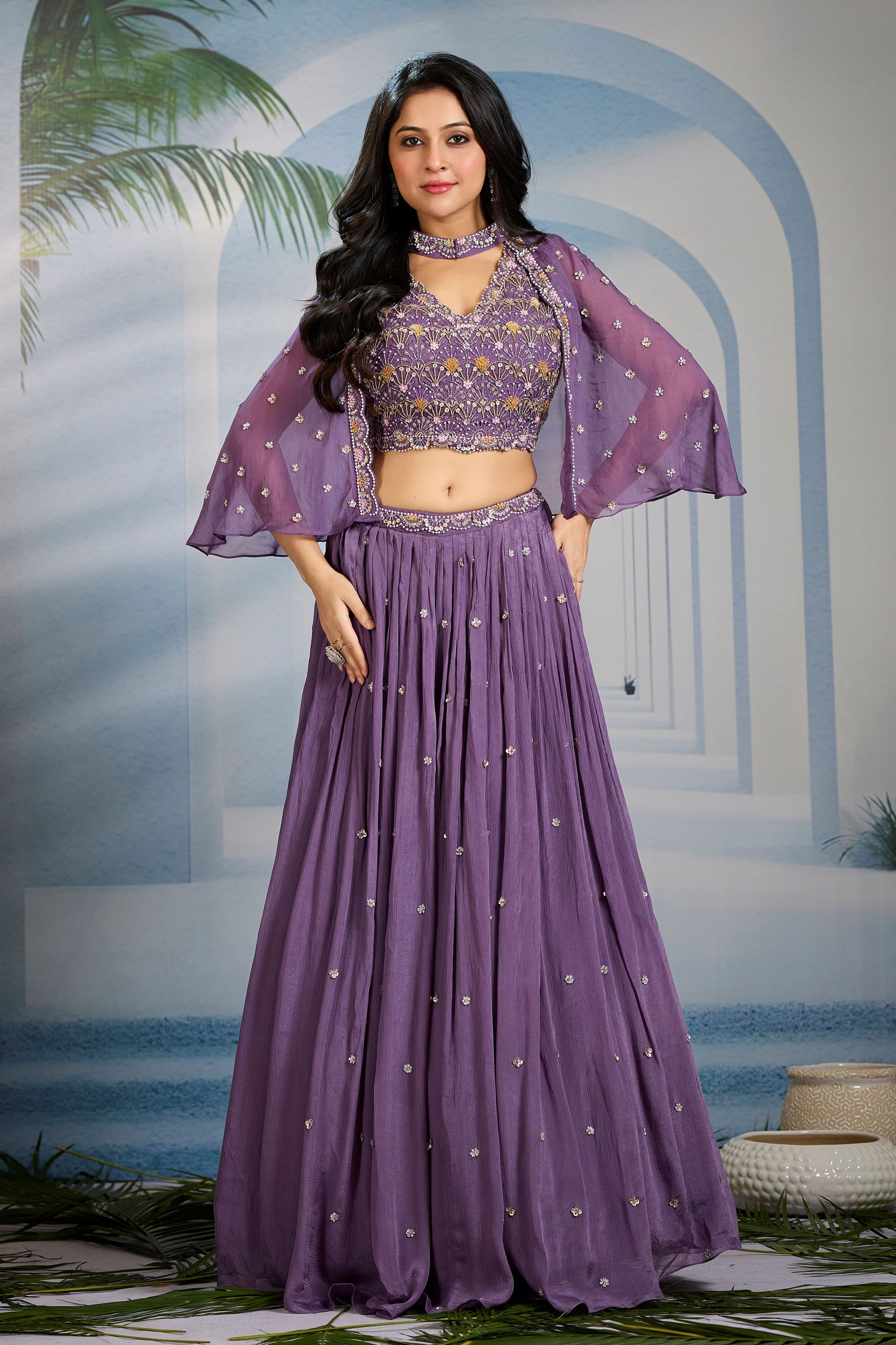 Purple Cape Skirt Set