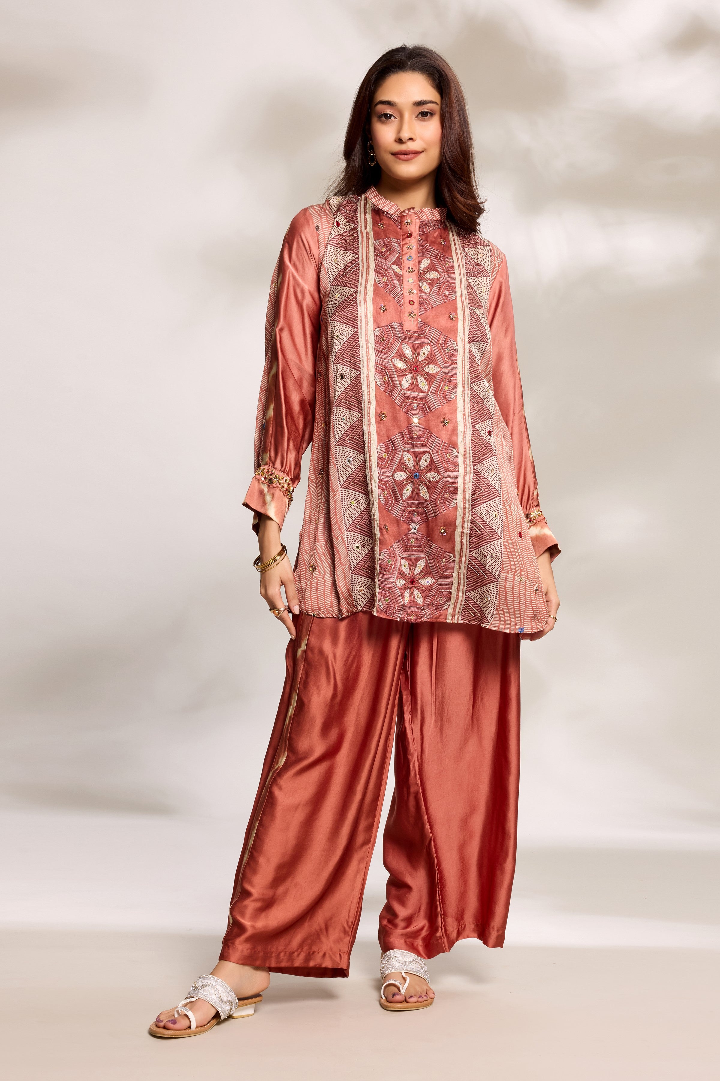 Burnt Orange Printed Kurta & Palazzo Set