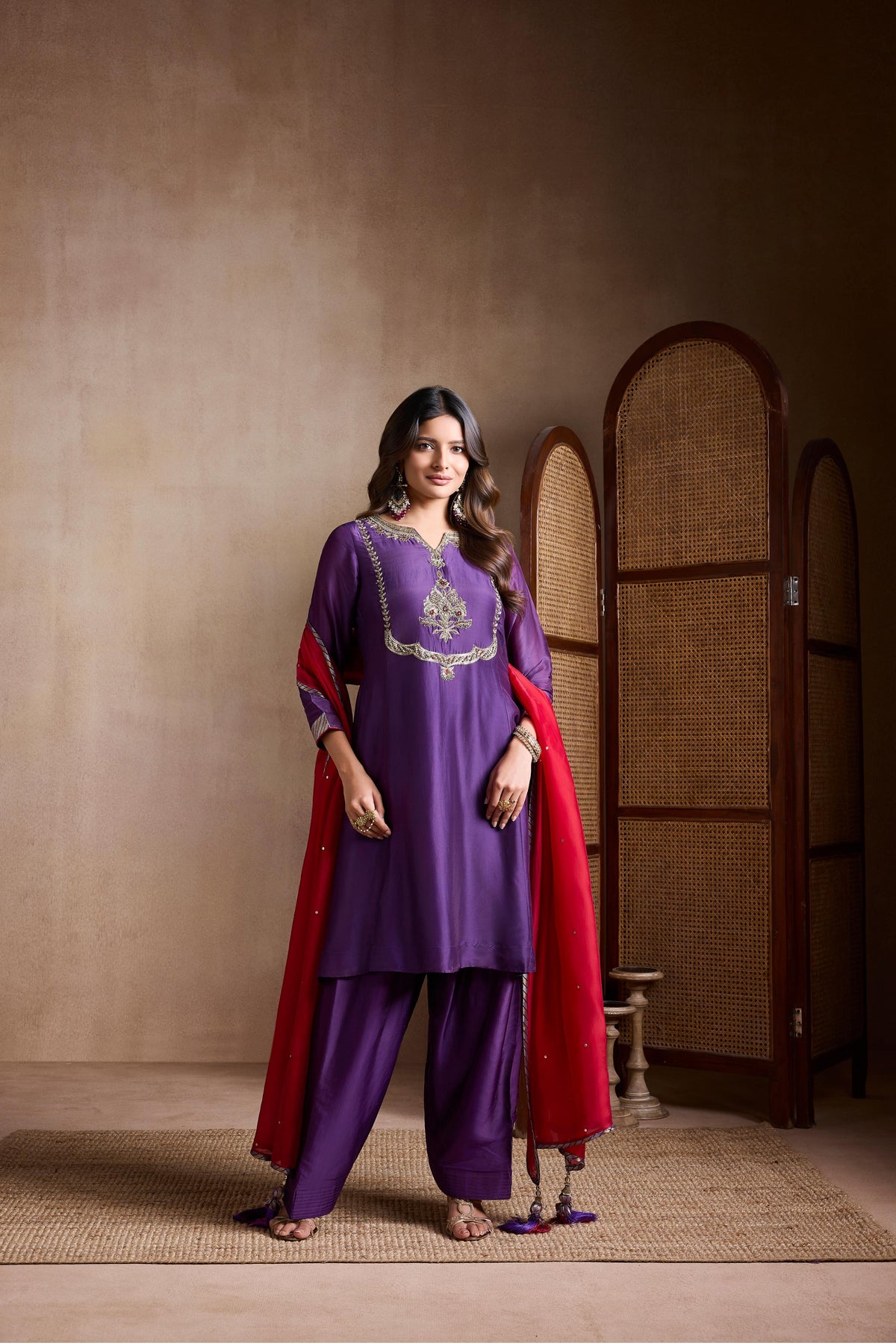 Royal Purple Embellished Raw Silk Salwar Set