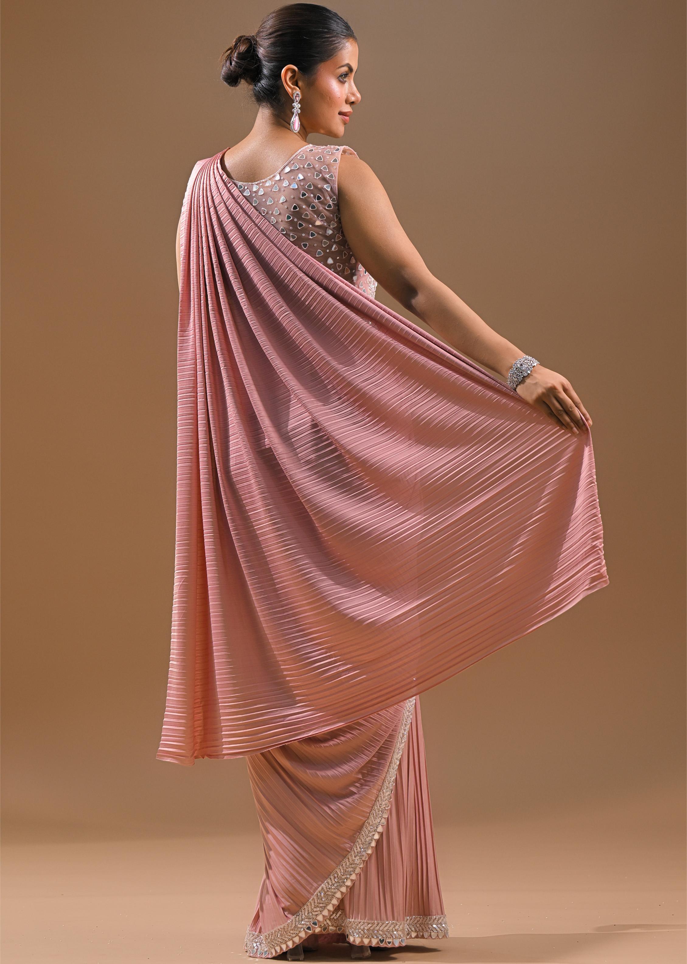 Soft Pink Embellished Pleated Saree