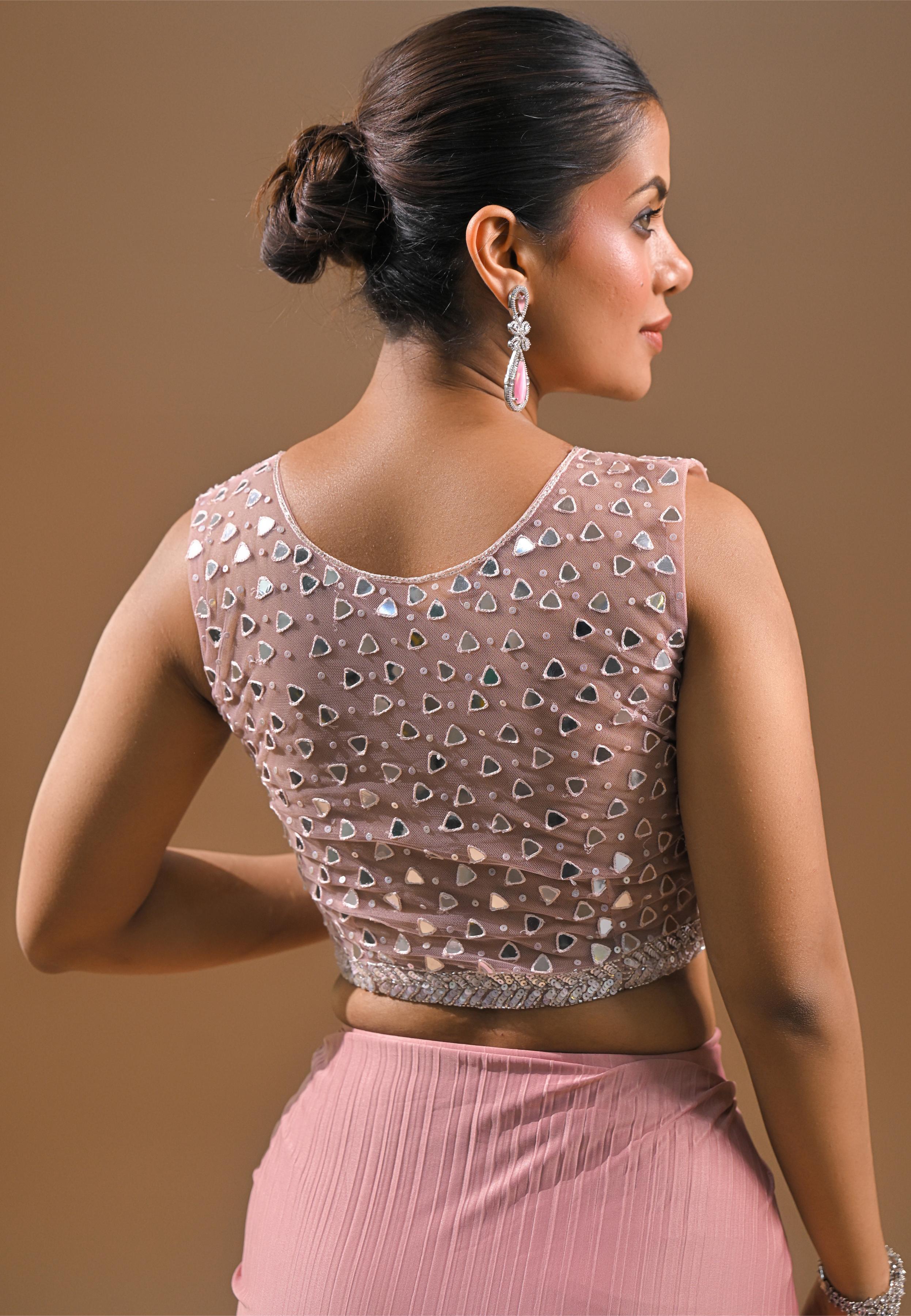 Soft Pink Embellished Pleated Saree