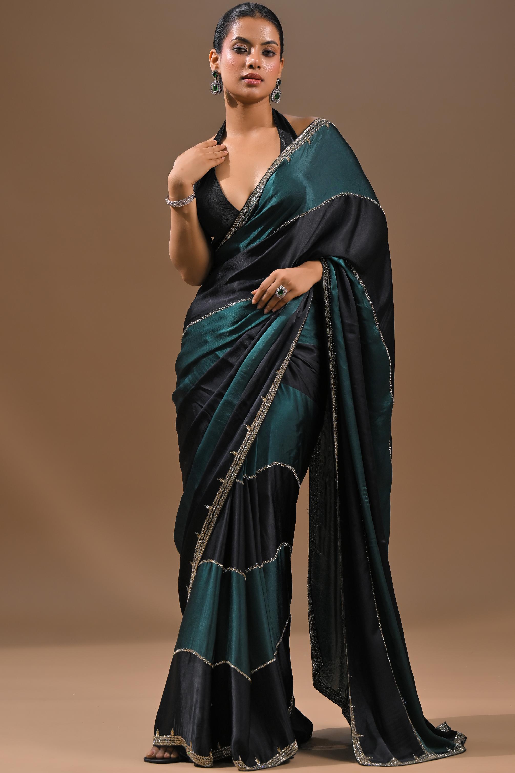 Black Embellished Satin Silk Saree