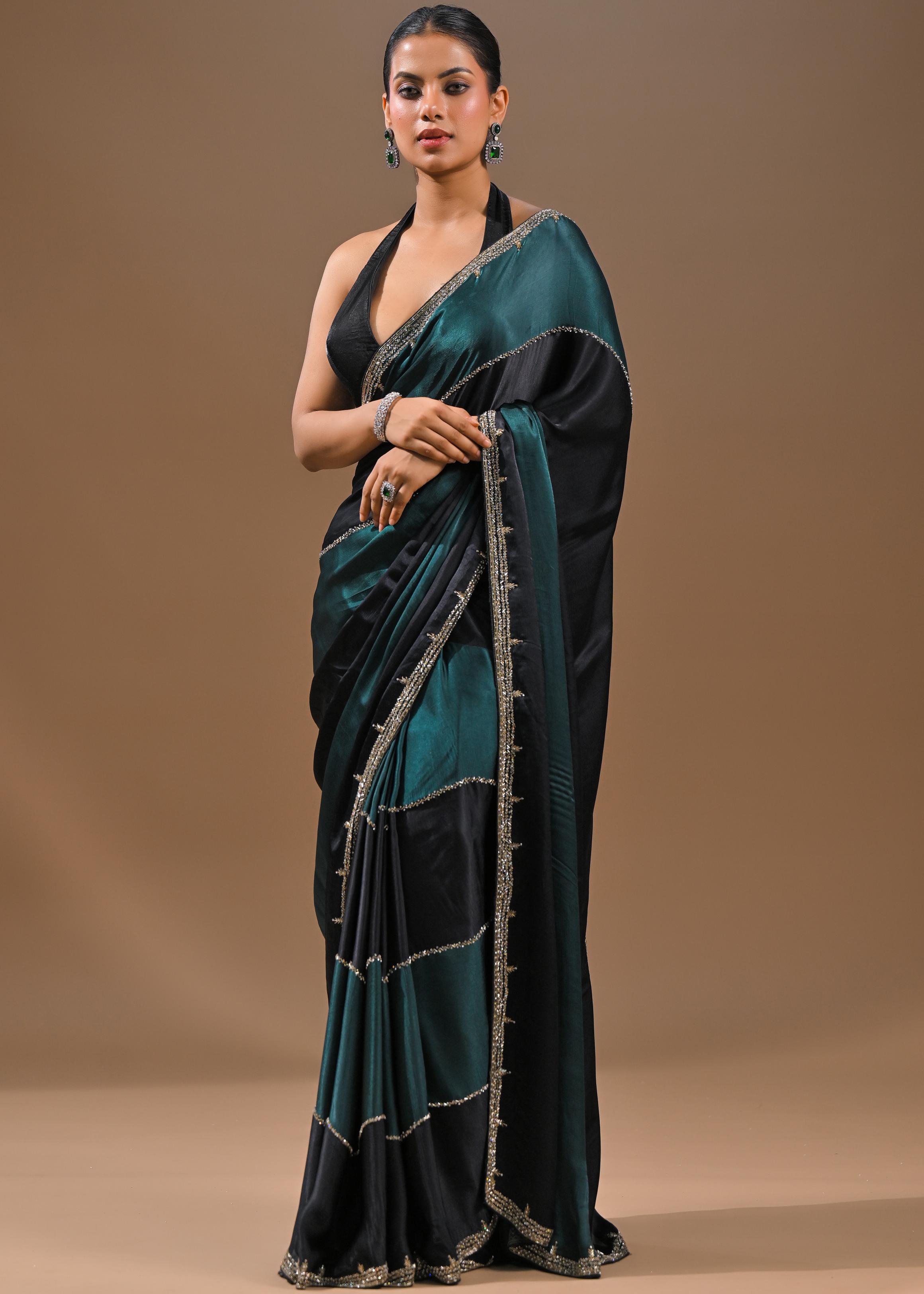 Black Embellished Satin Silk Saree
