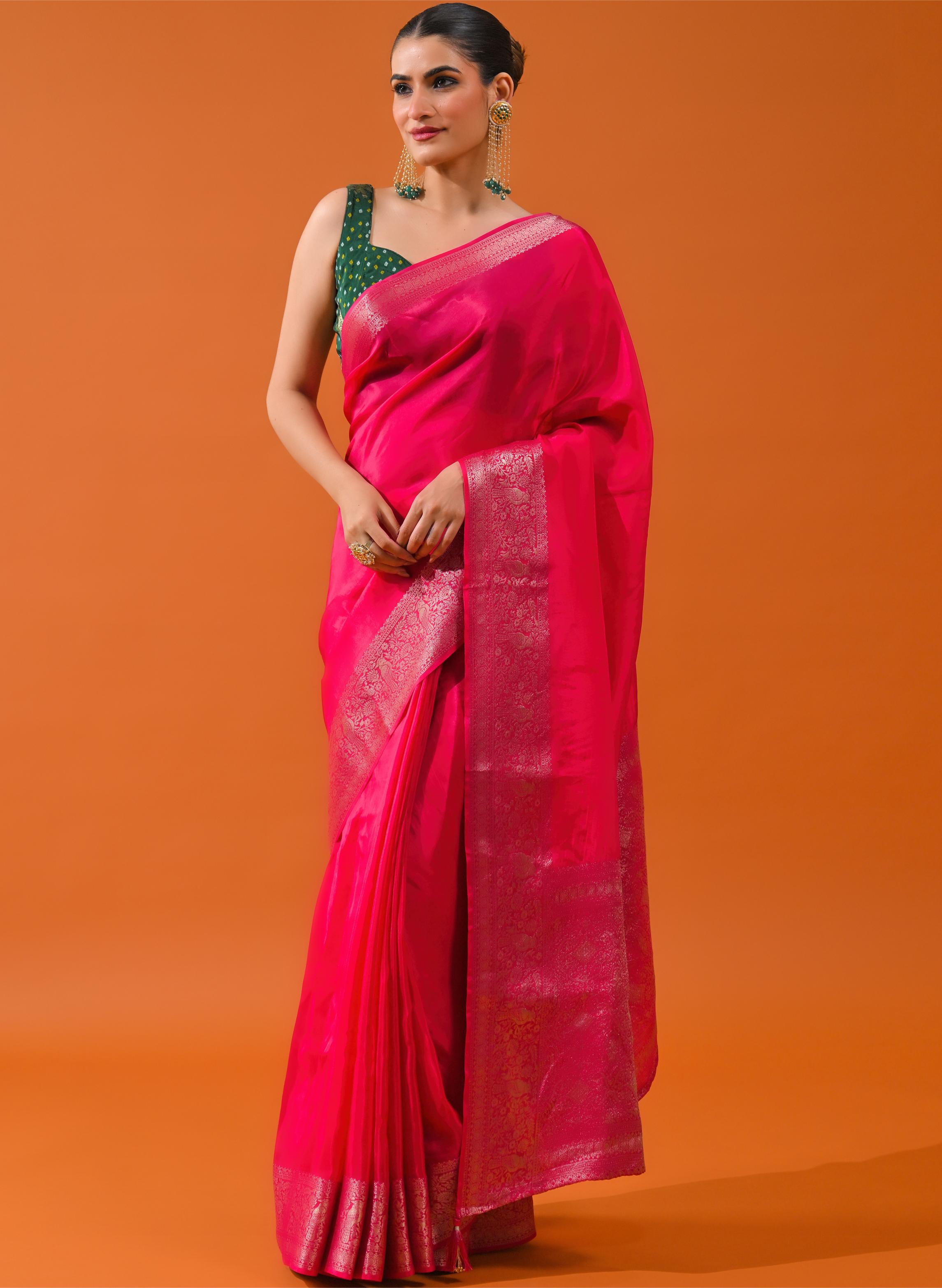 Pink Embroidered Cosmo Silk Saree