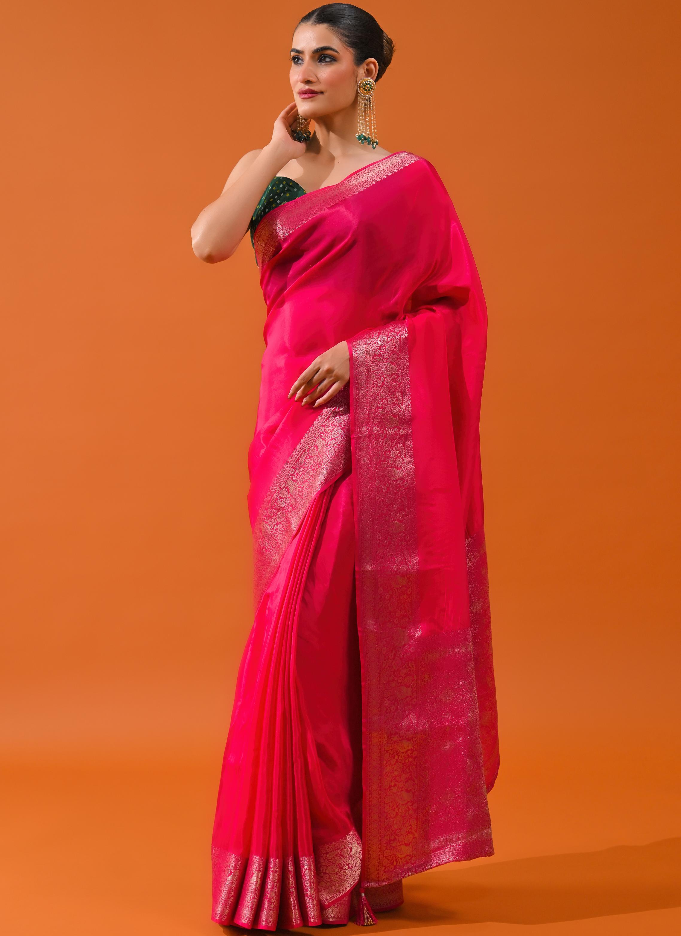 Pink Embroidered Cosmo Silk Saree
