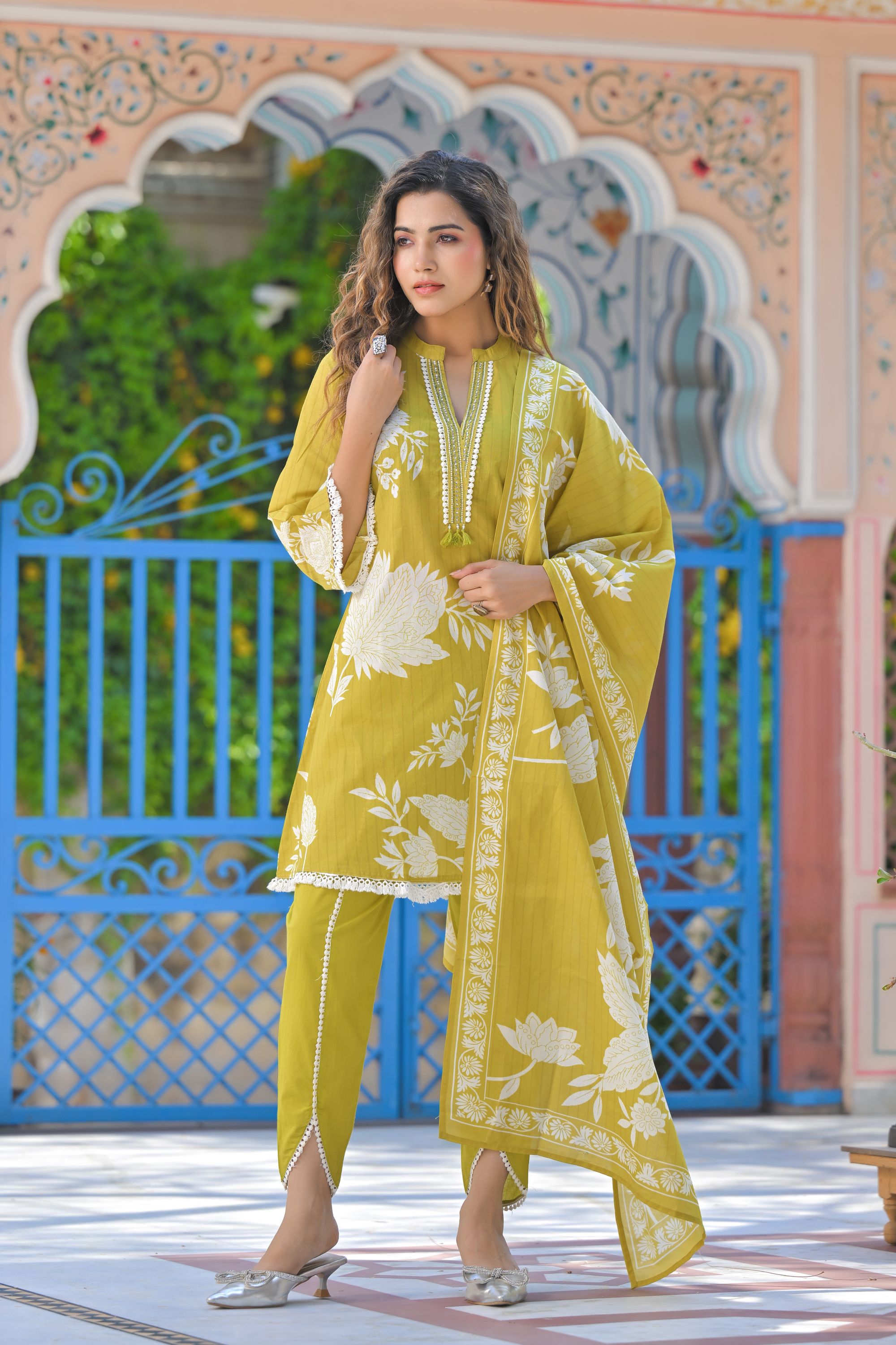 Classic Green Printed Dhoti Set