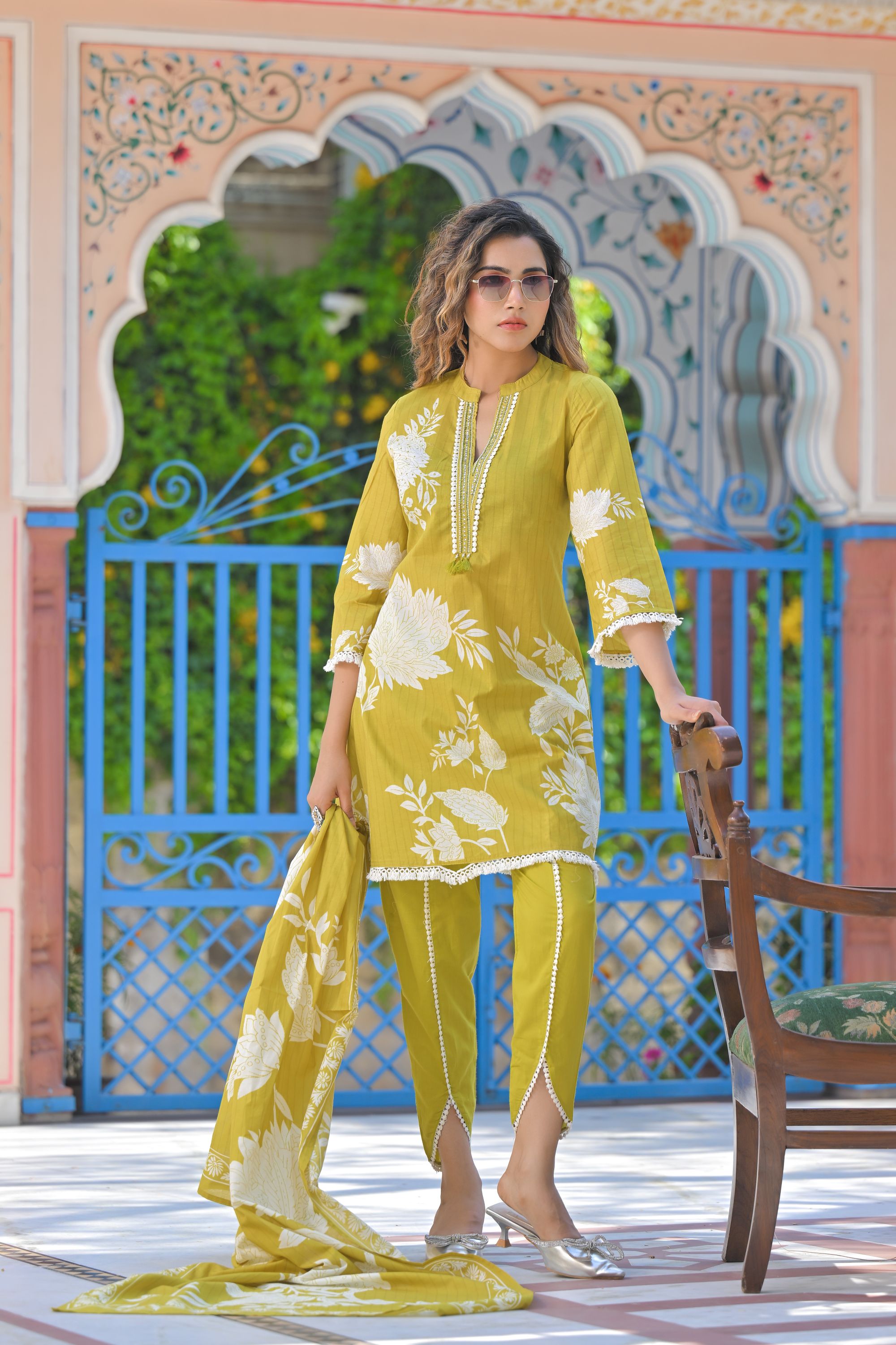 Classic Green Printed Dhoti Set