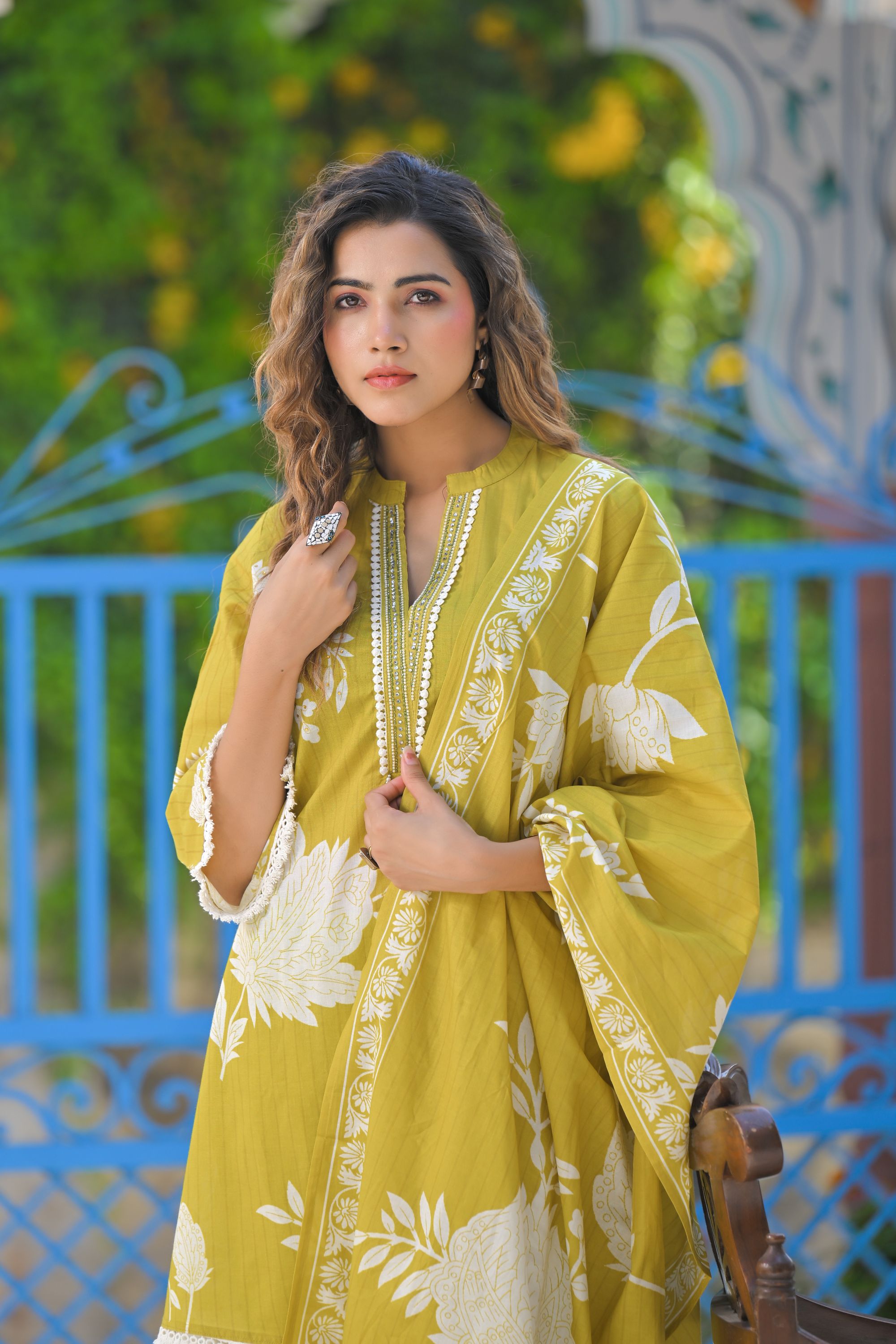 Classic Green Printed Dhoti Set
