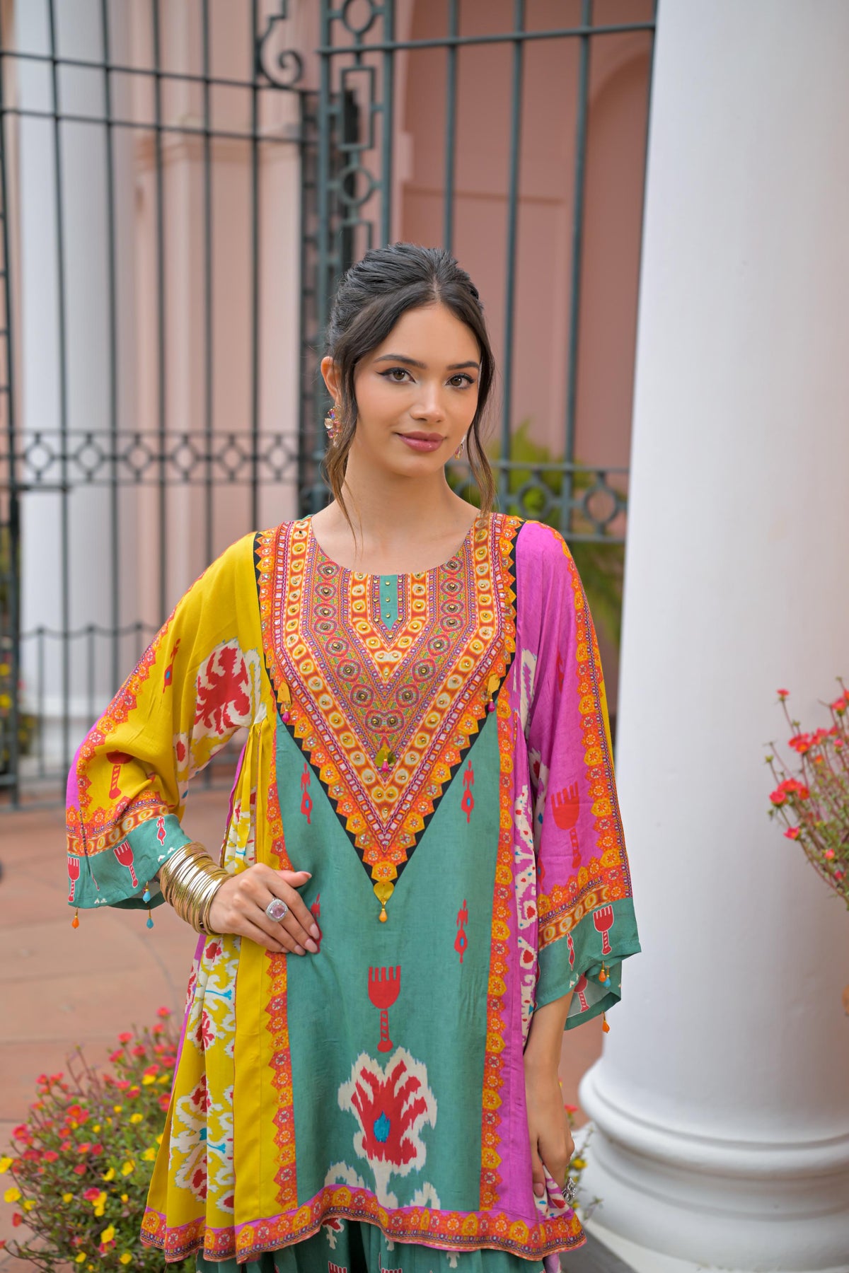 Turquoise Green Embellished Crepe Silk Salwar Set