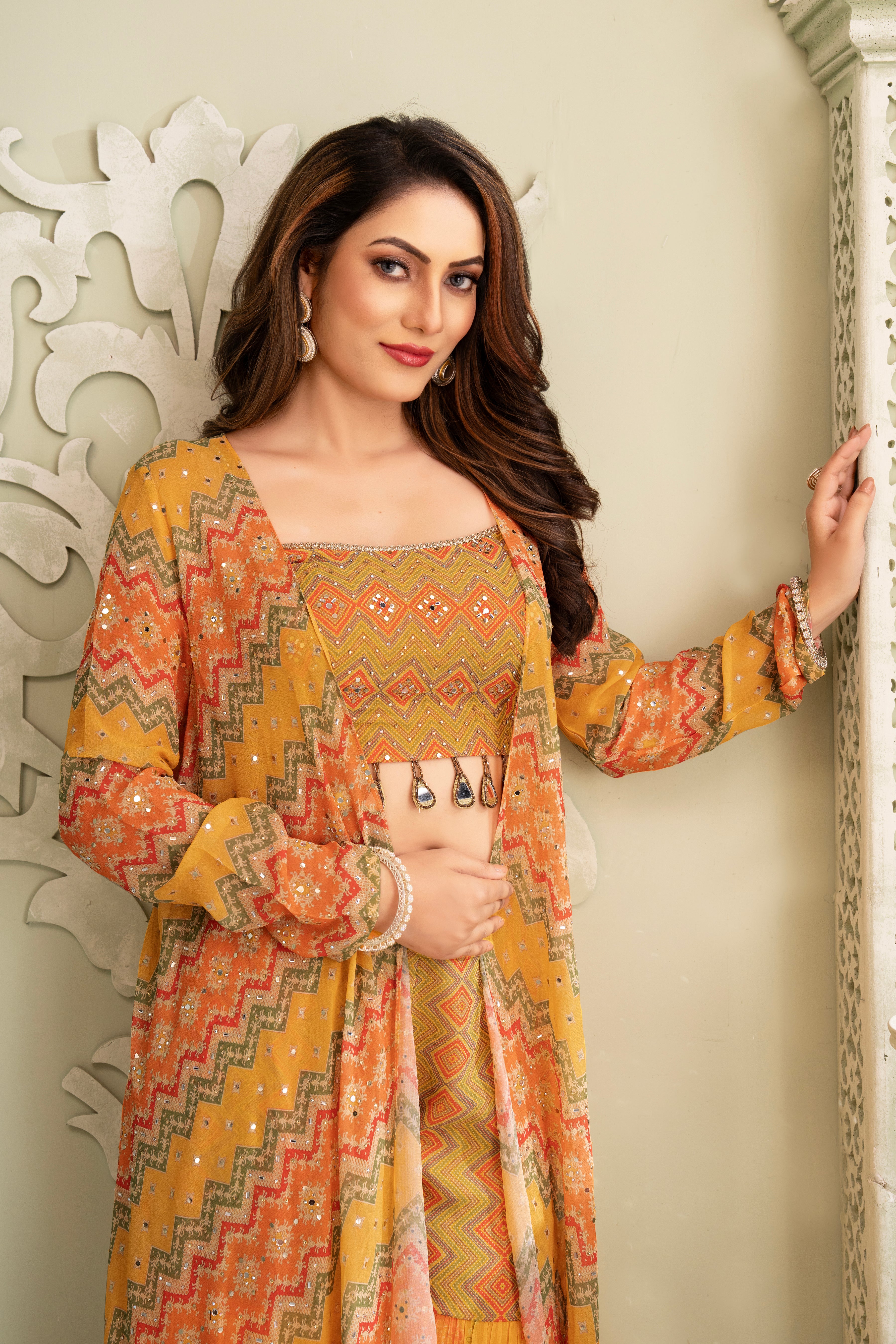 Celebrative Yellow Ethnic Printed Sharara Set