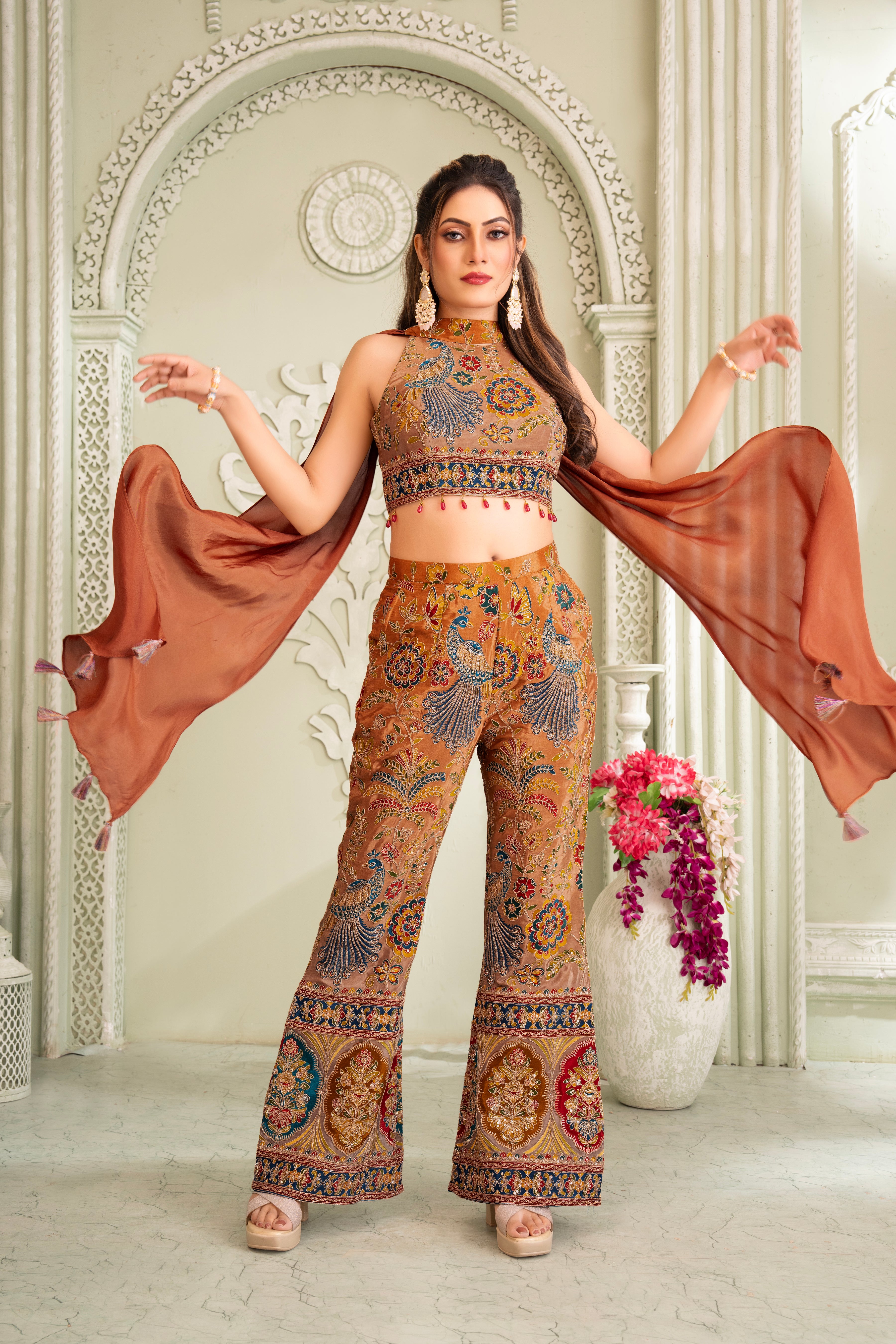 Bronze Traditional Handwork Palazzo Set