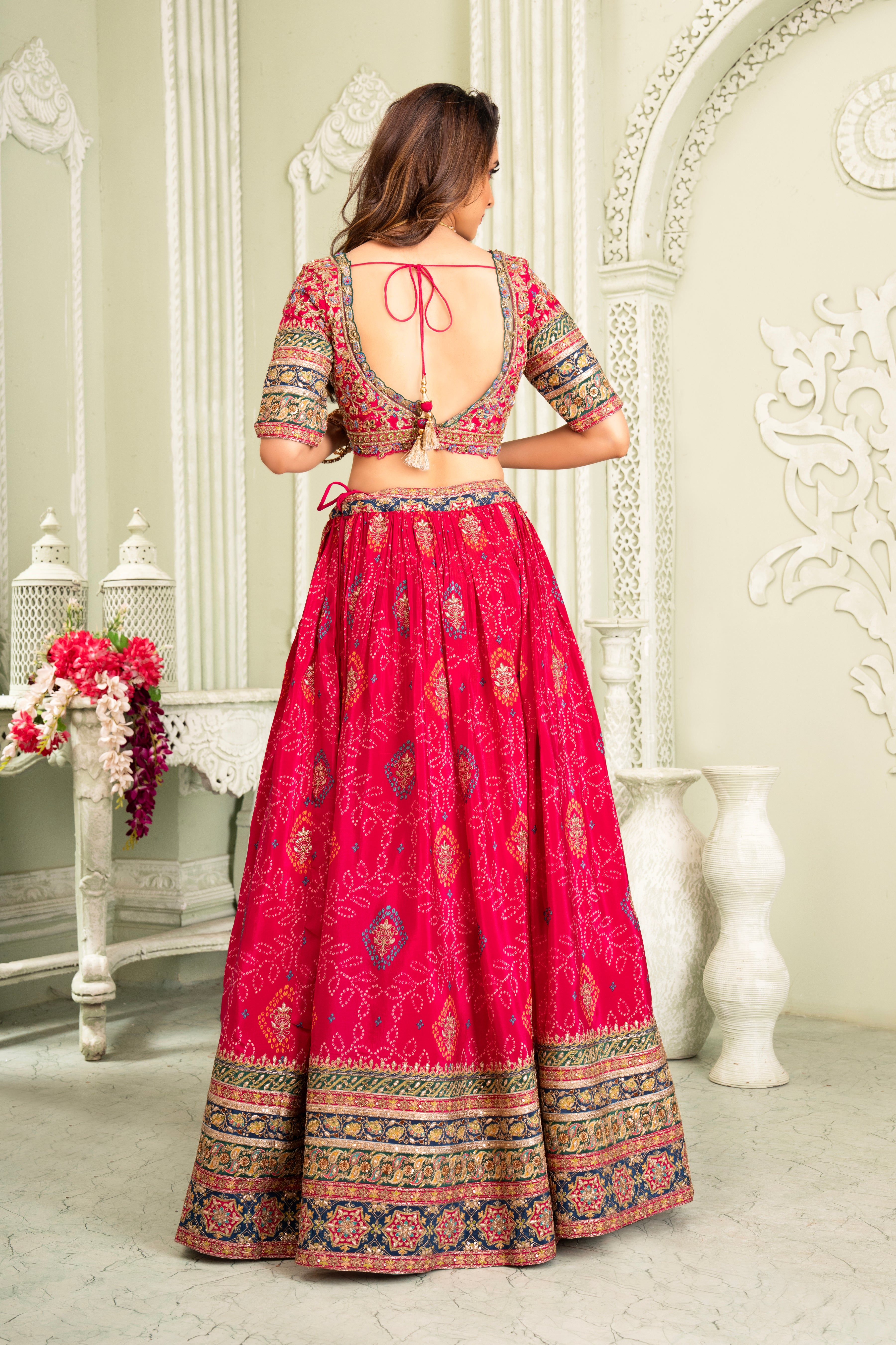 Traditional Red Bhandhej Printed Lehenga Set