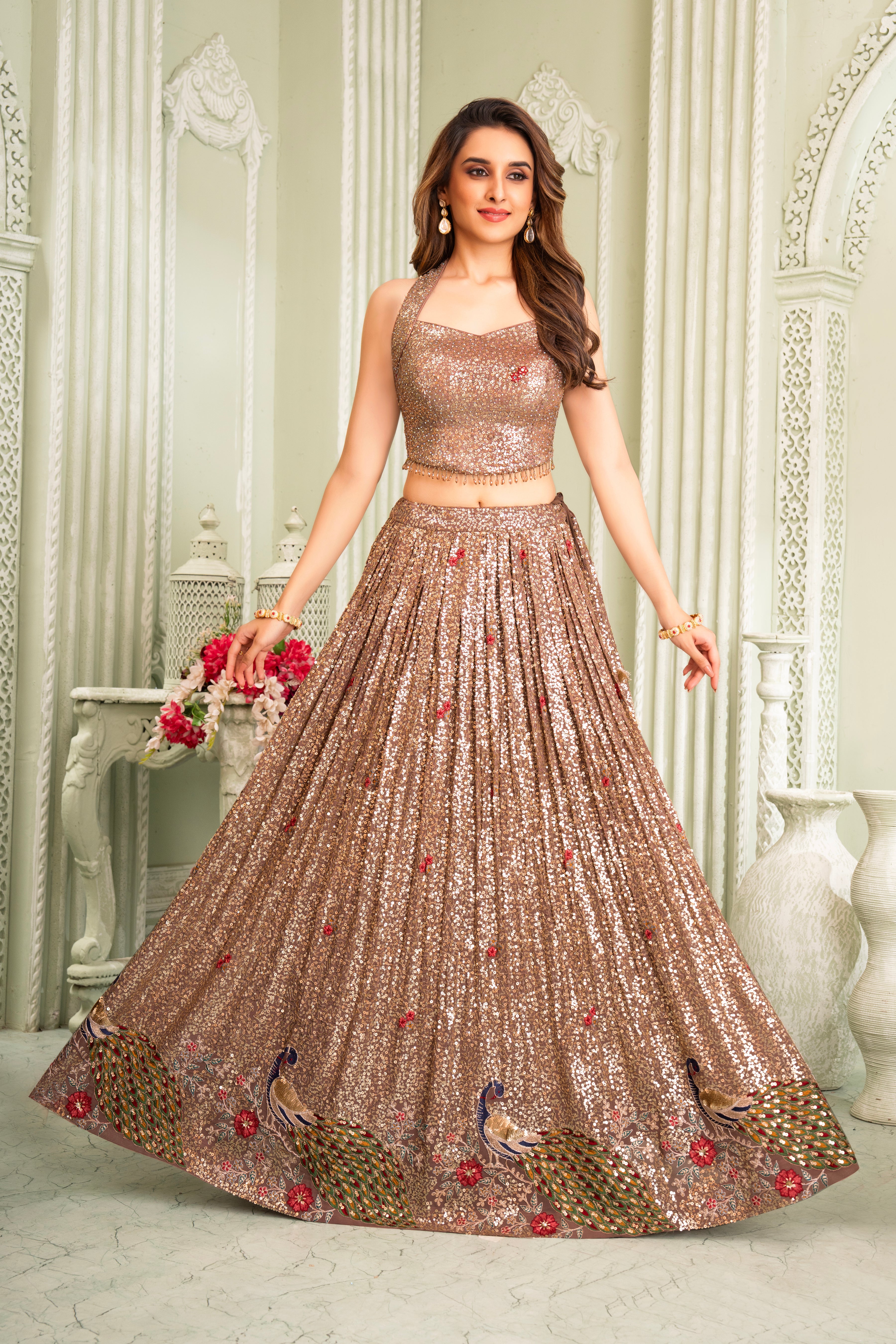 Shimmer Brown Embellished Lehenga Set