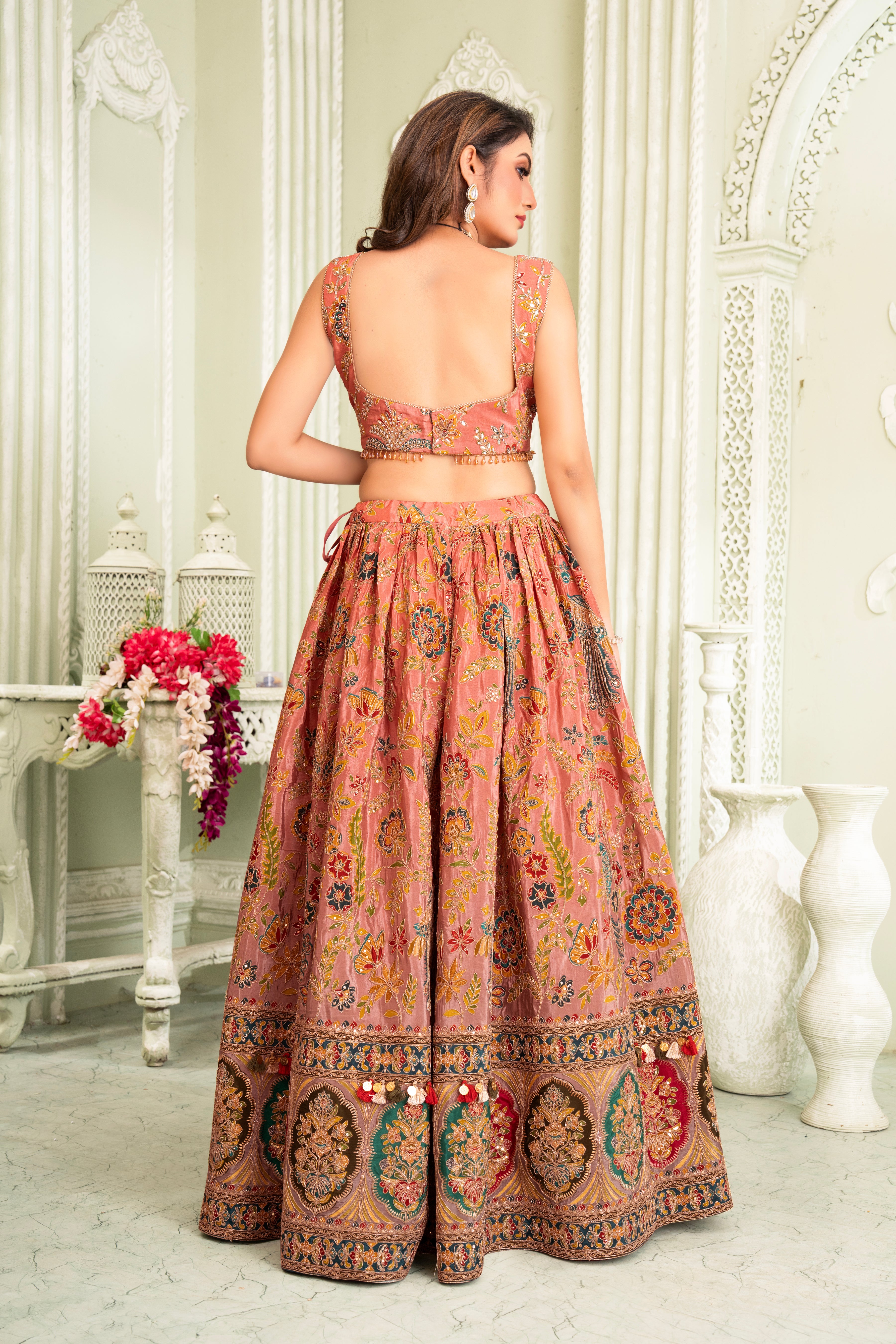 Rust Peach Embellished Lehenga Set