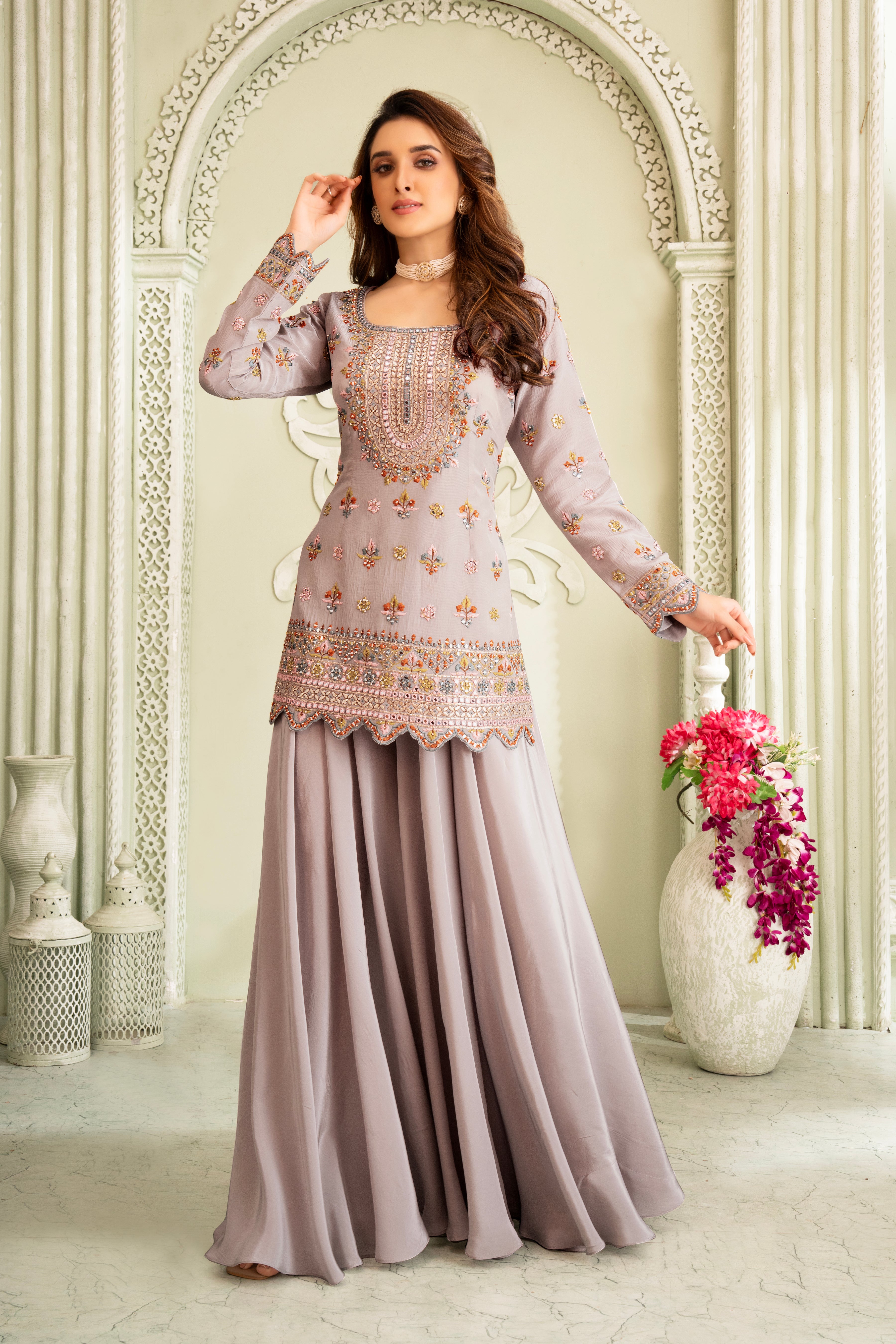 Lavender Handwork Kurta & Palazzo Set