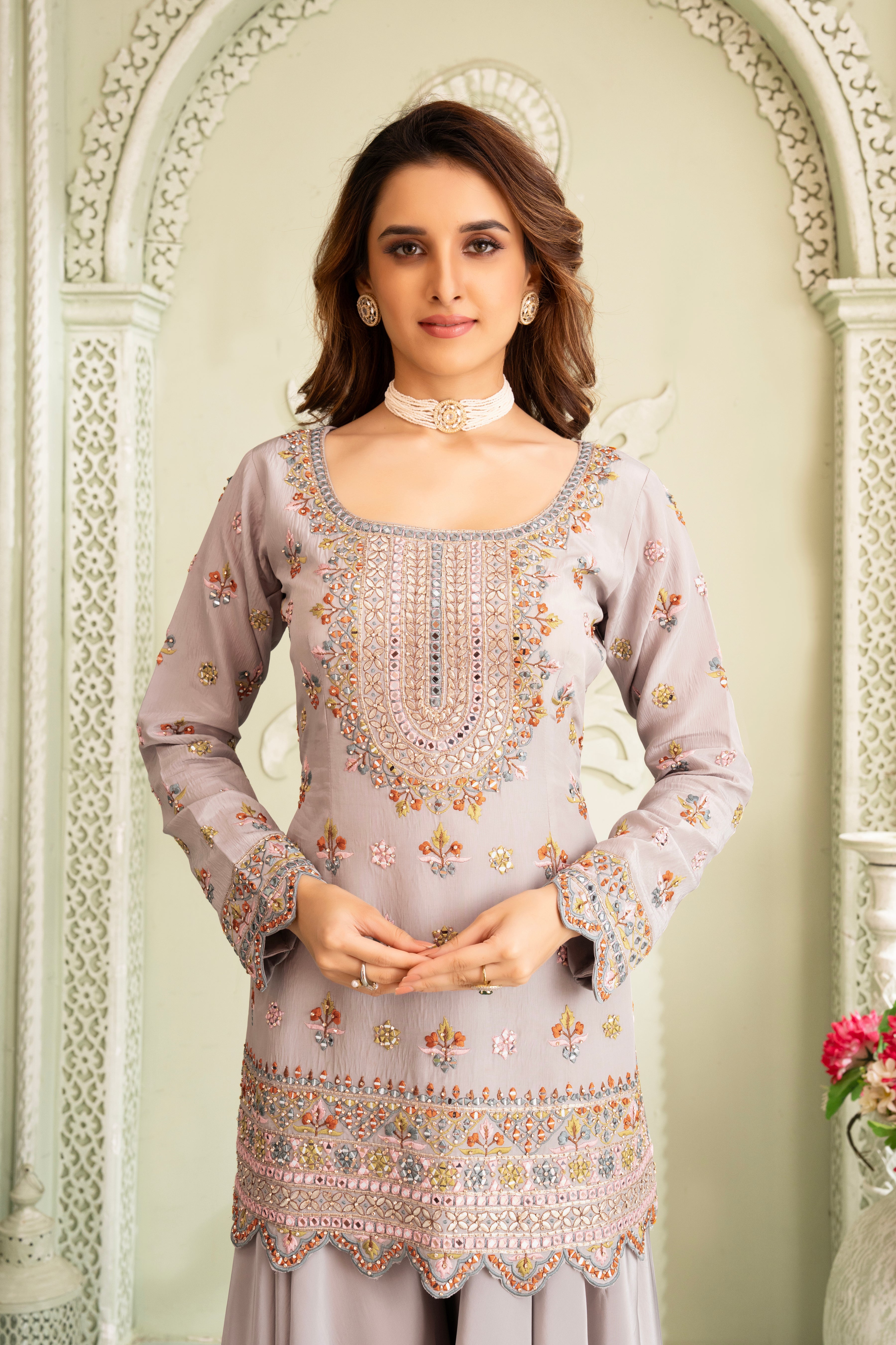 Lavender Handwork Kurta & Palazzo Set