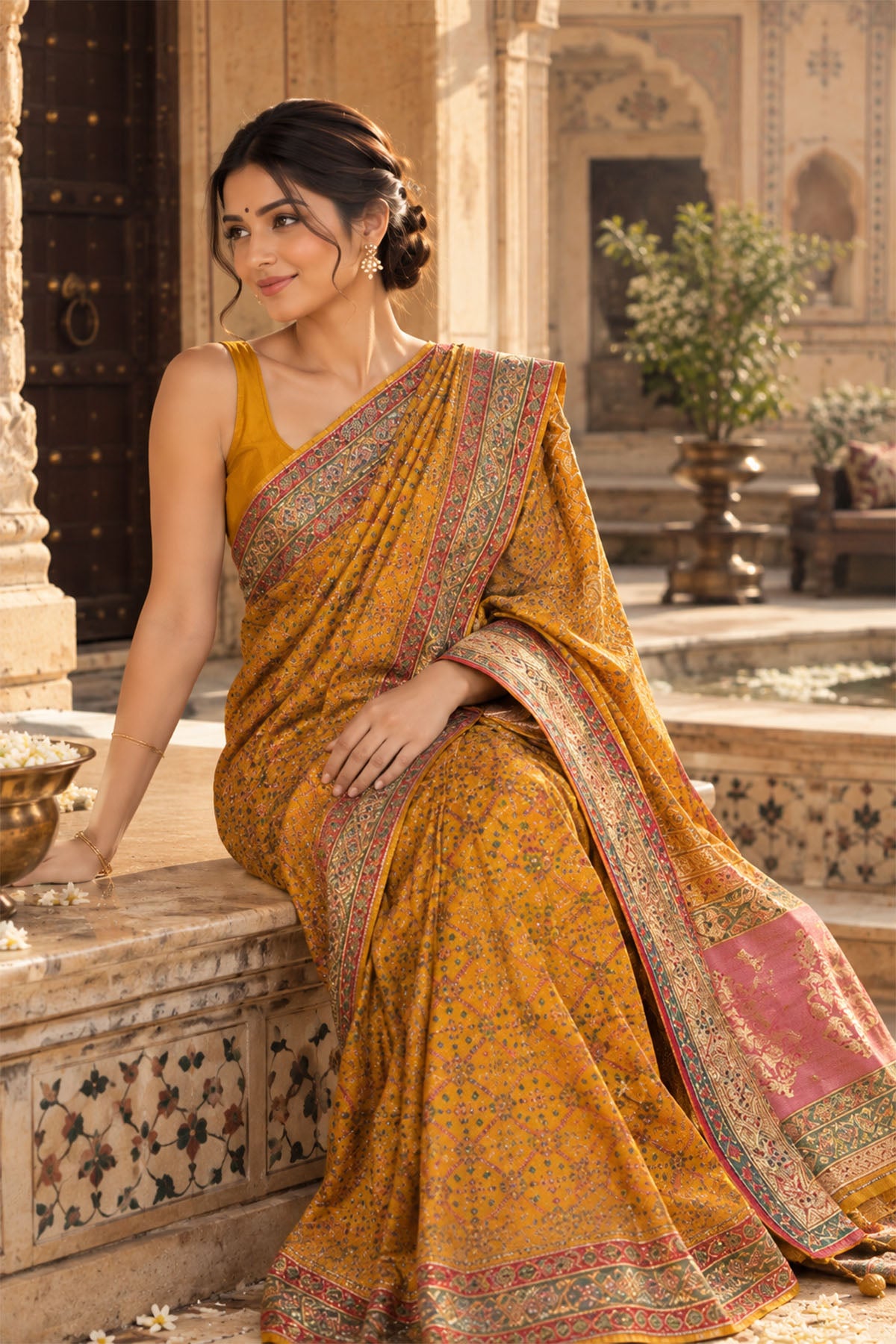 Mustard Yellow Woven Heritage Tussar Crepe Saree