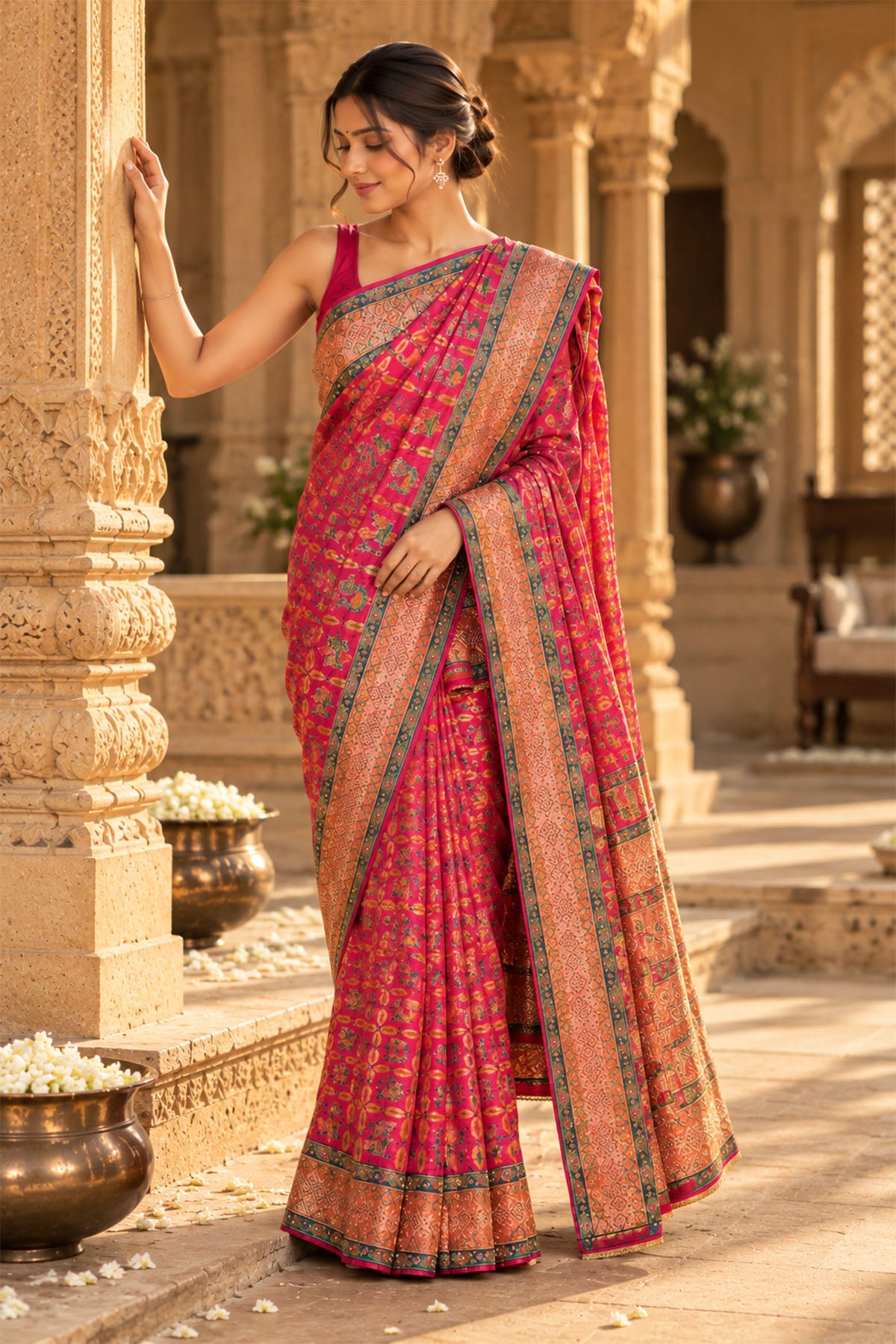 Vibrant Pink Woven Tussar Crepe Silk Saree