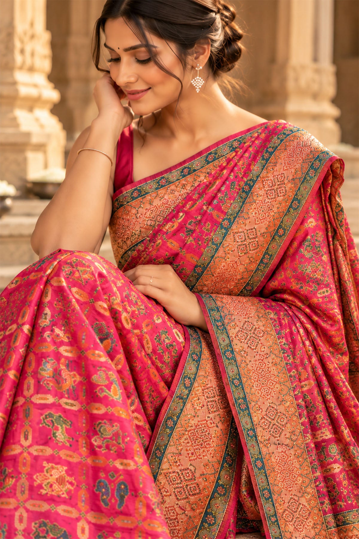 Vibrant Pink Woven Tussar Crepe Silk Saree