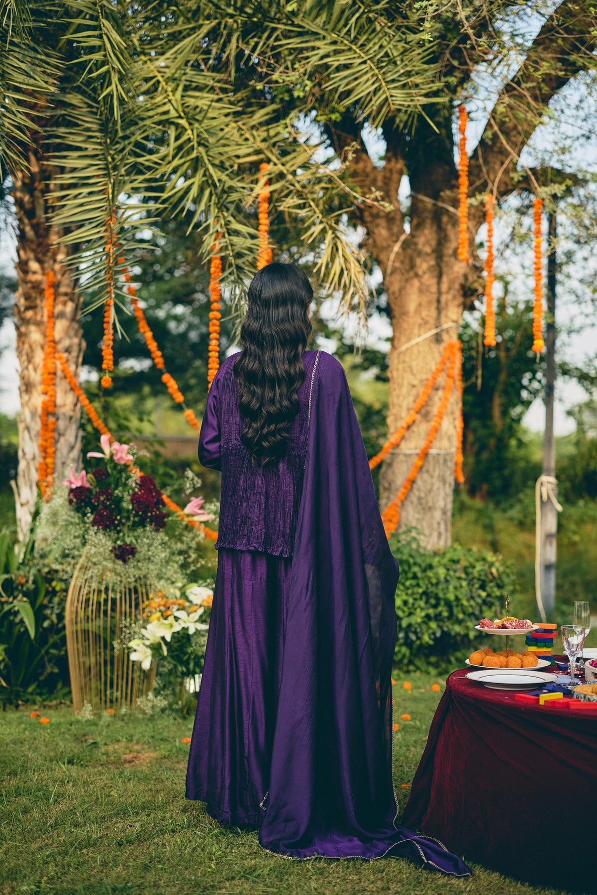 Deep Violet Embellished Raw Silk Sharara Set