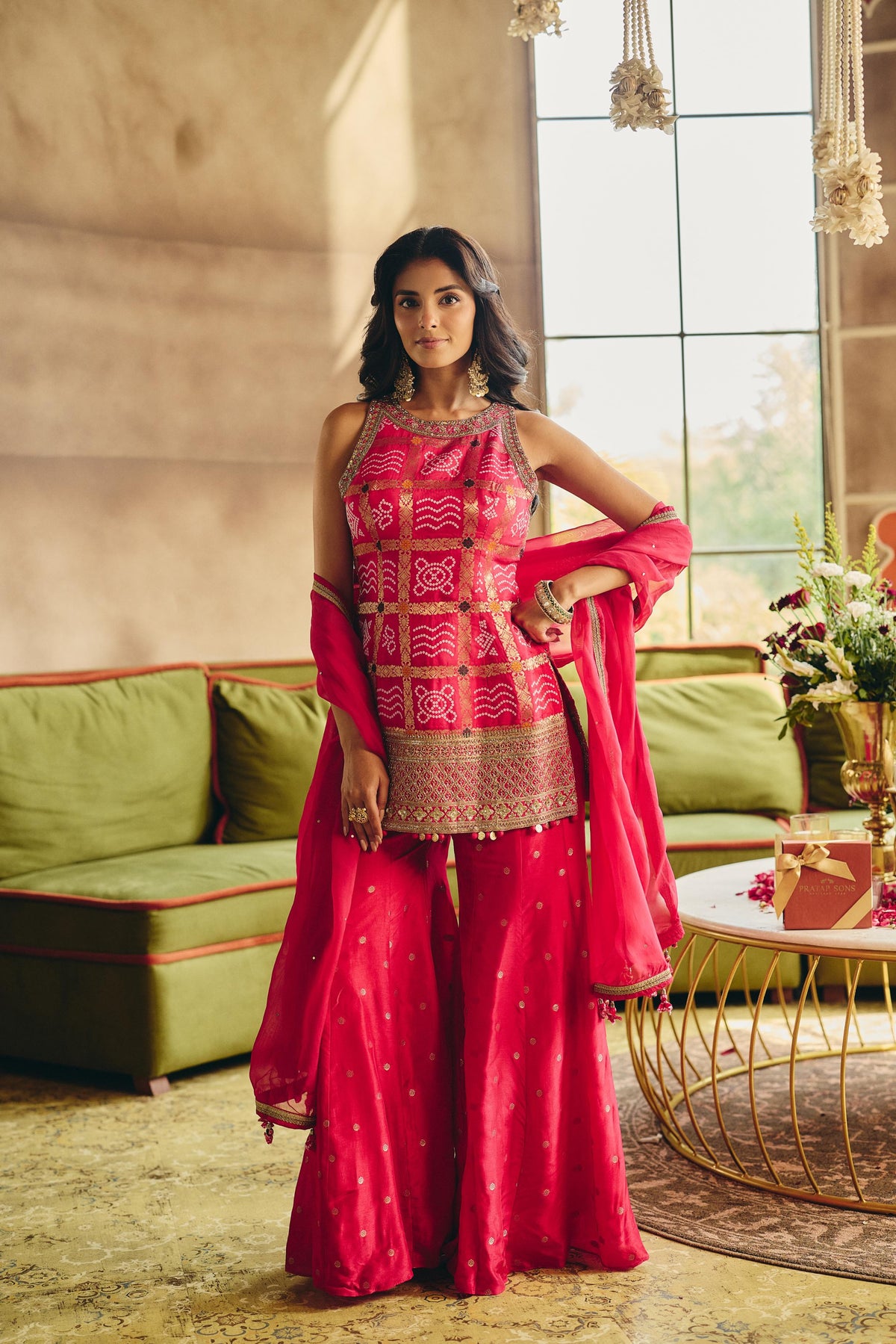 Rani Pink Embellished Banarasi Brocade Silk Palazzo Set