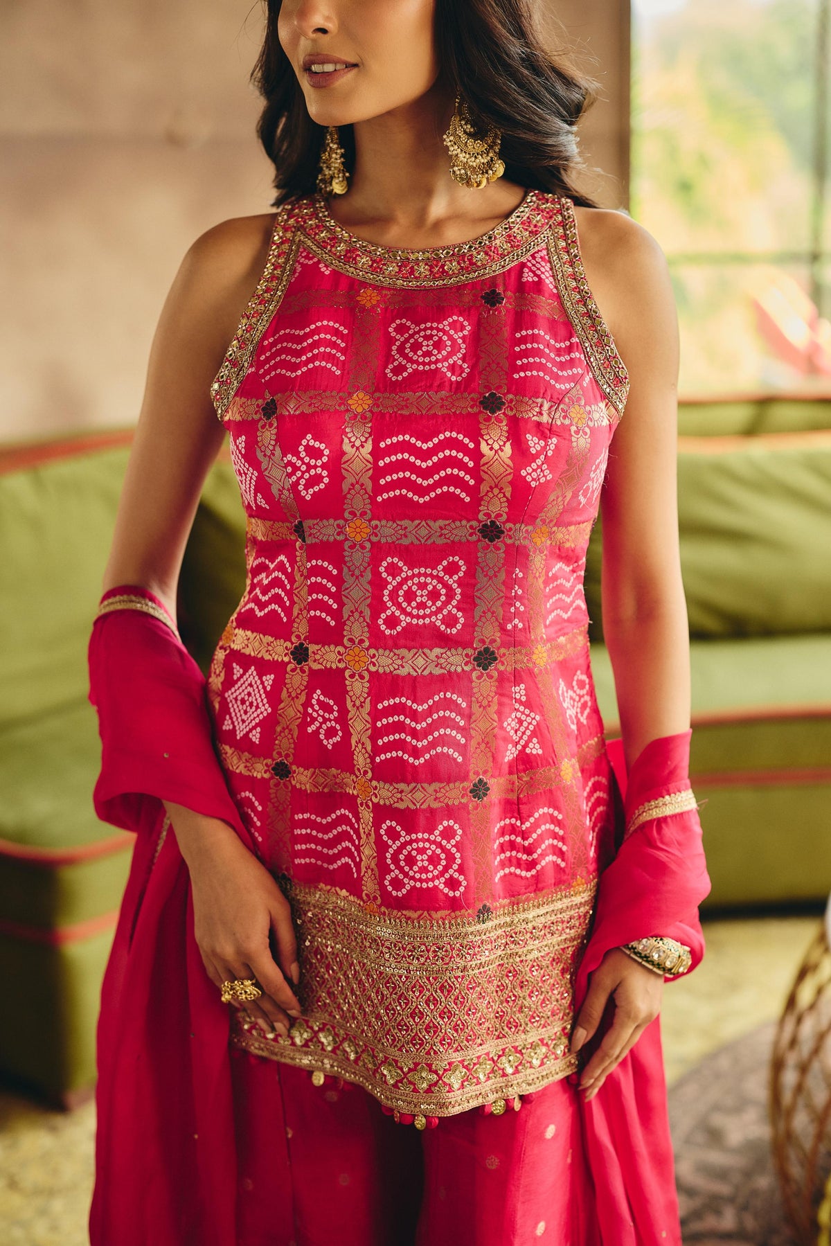 Rani Pink Embellished Banarasi Brocade Silk Palazzo Set