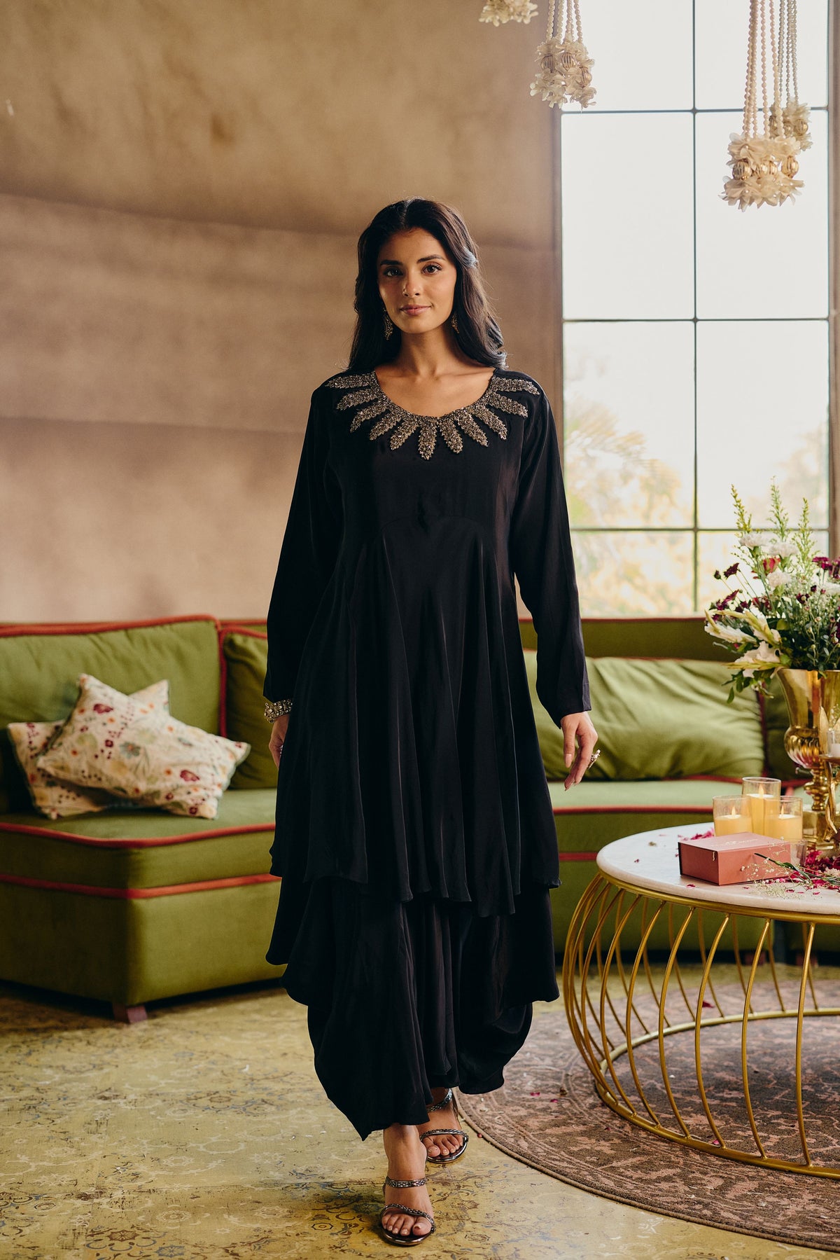 Mystic Noir Embellished Crepe Silk Pant Set