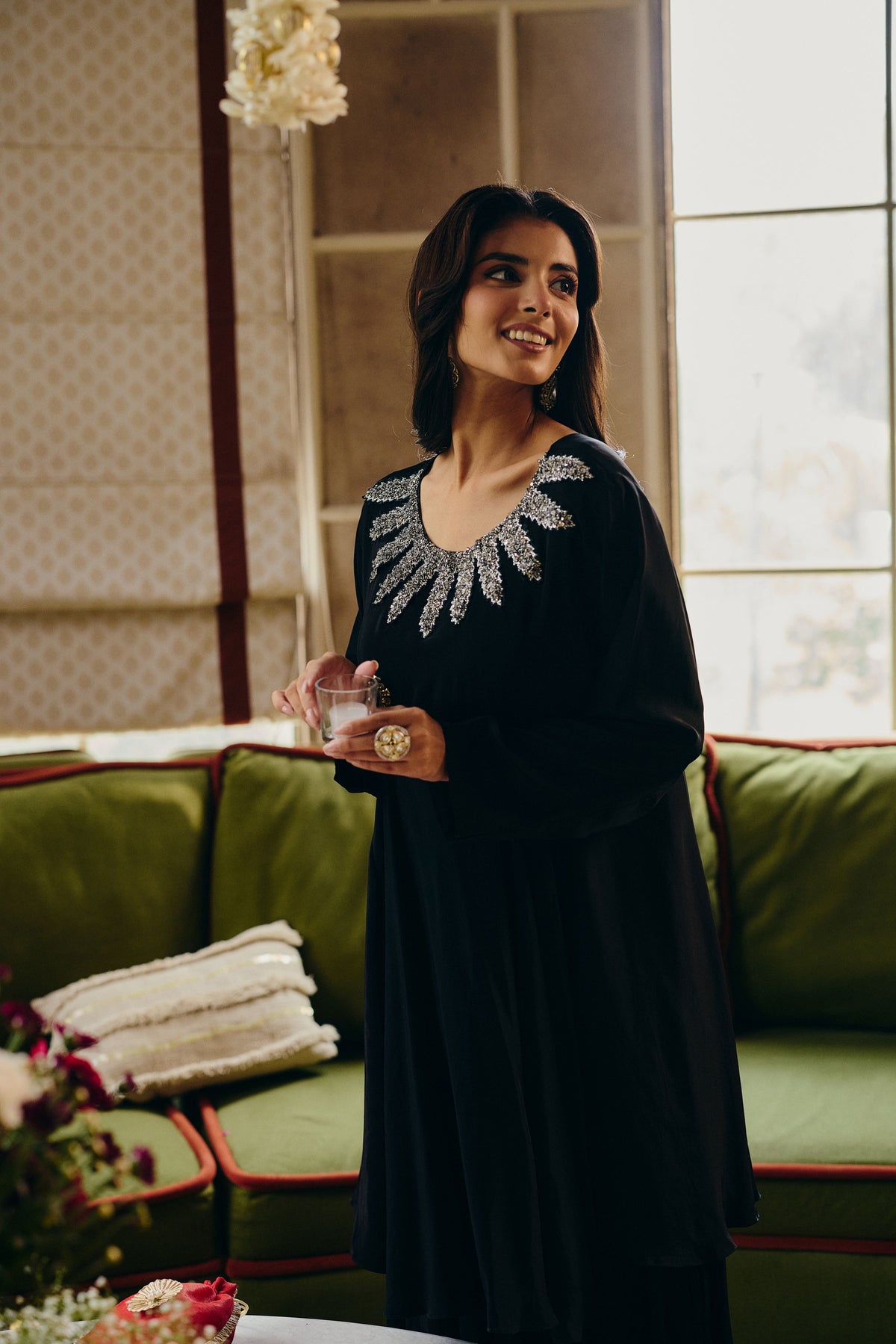Mystic Noir Embellished Crepe Silk Pant Set