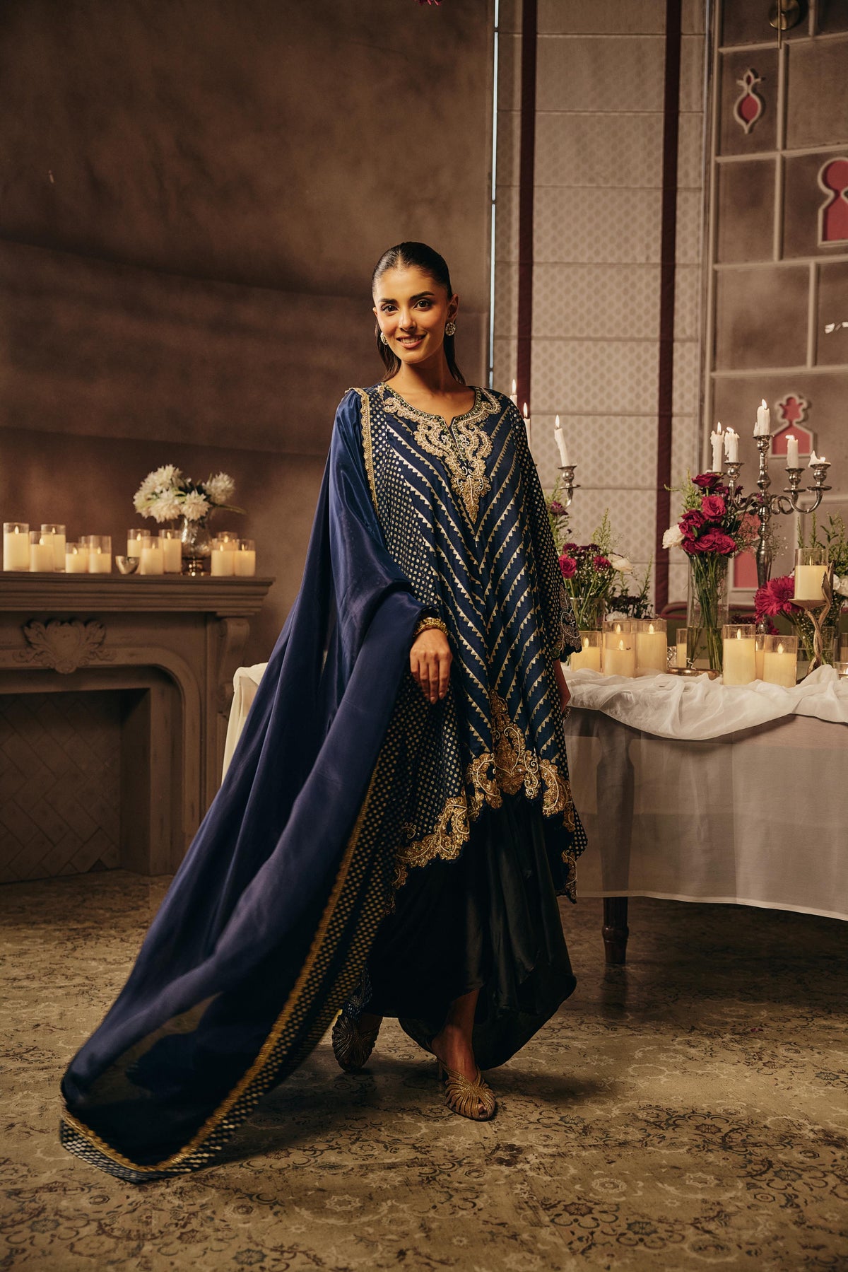 Deep Navy Blue Embellished Crepe Silk Dhoti Set