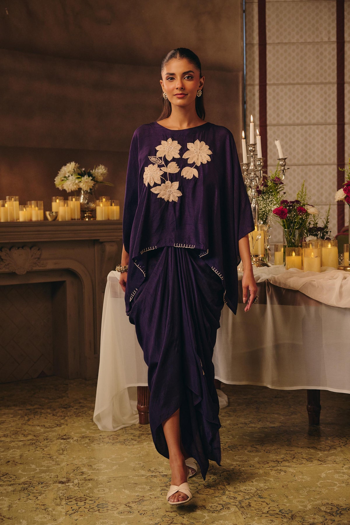 Royal Purple Embellished Raw Silk Dhoti Set