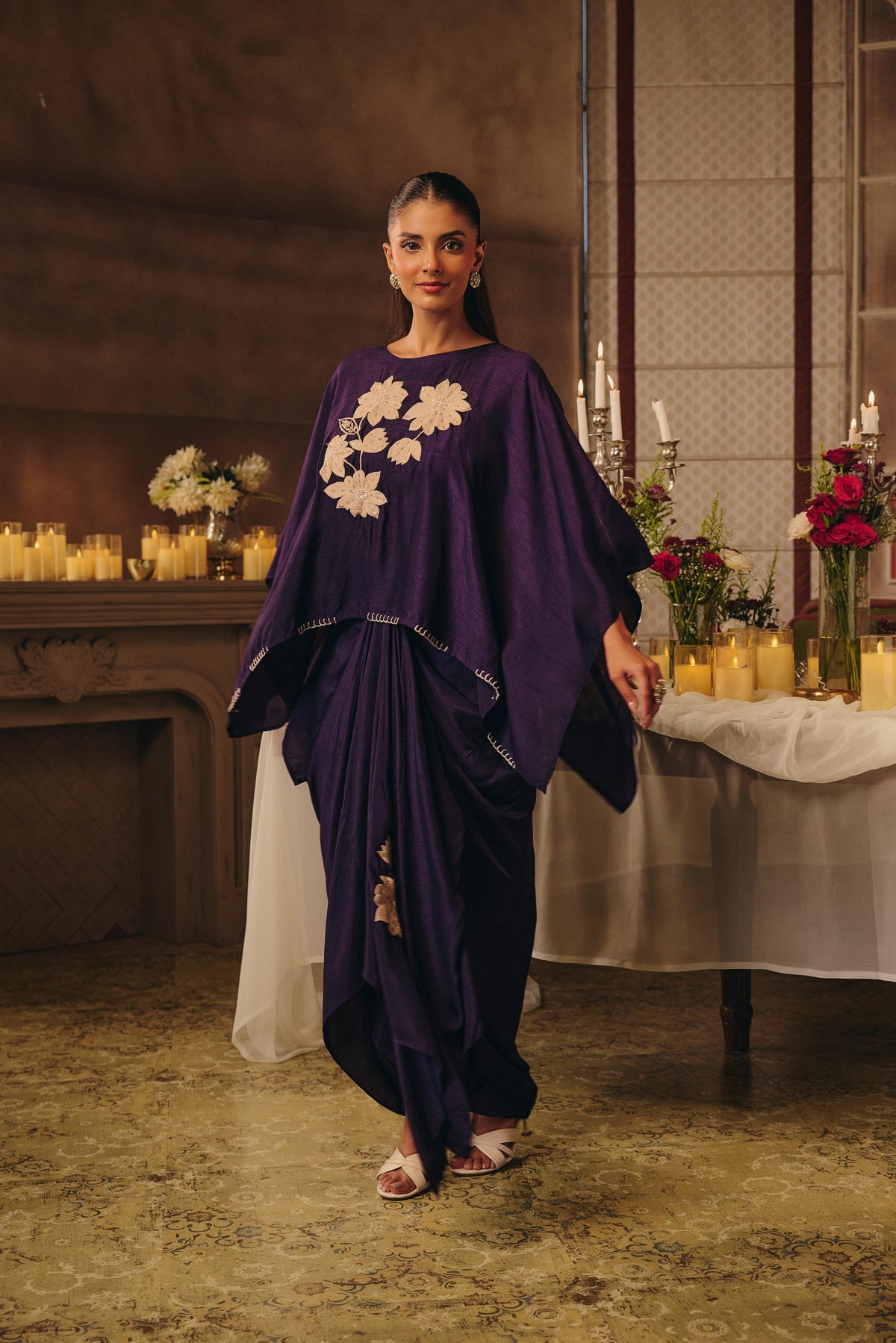 Royal Purple Embellished Raw Silk Dhoti Set