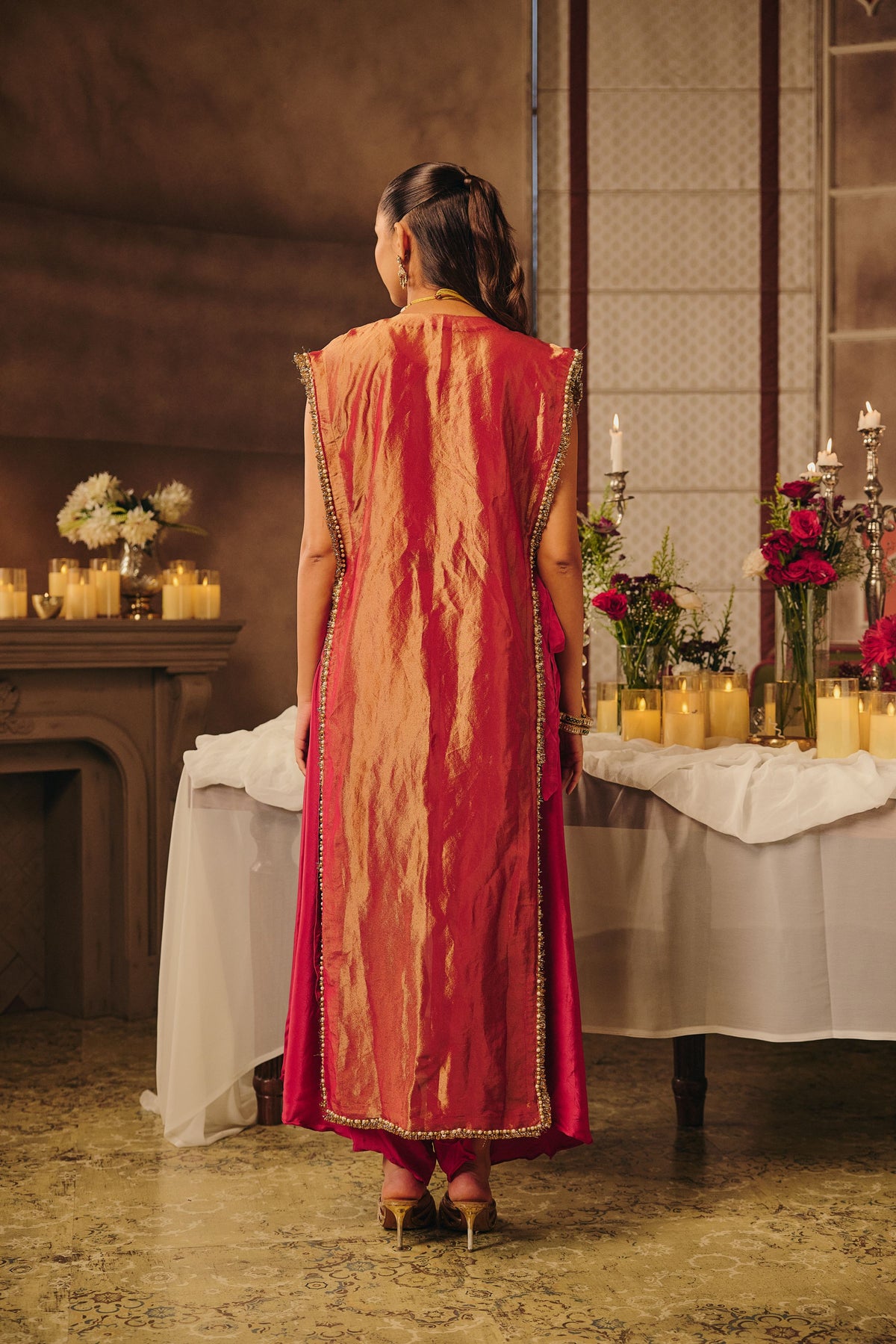 Pink Shine Embellished Shimmer Tissue Silk Pant Set