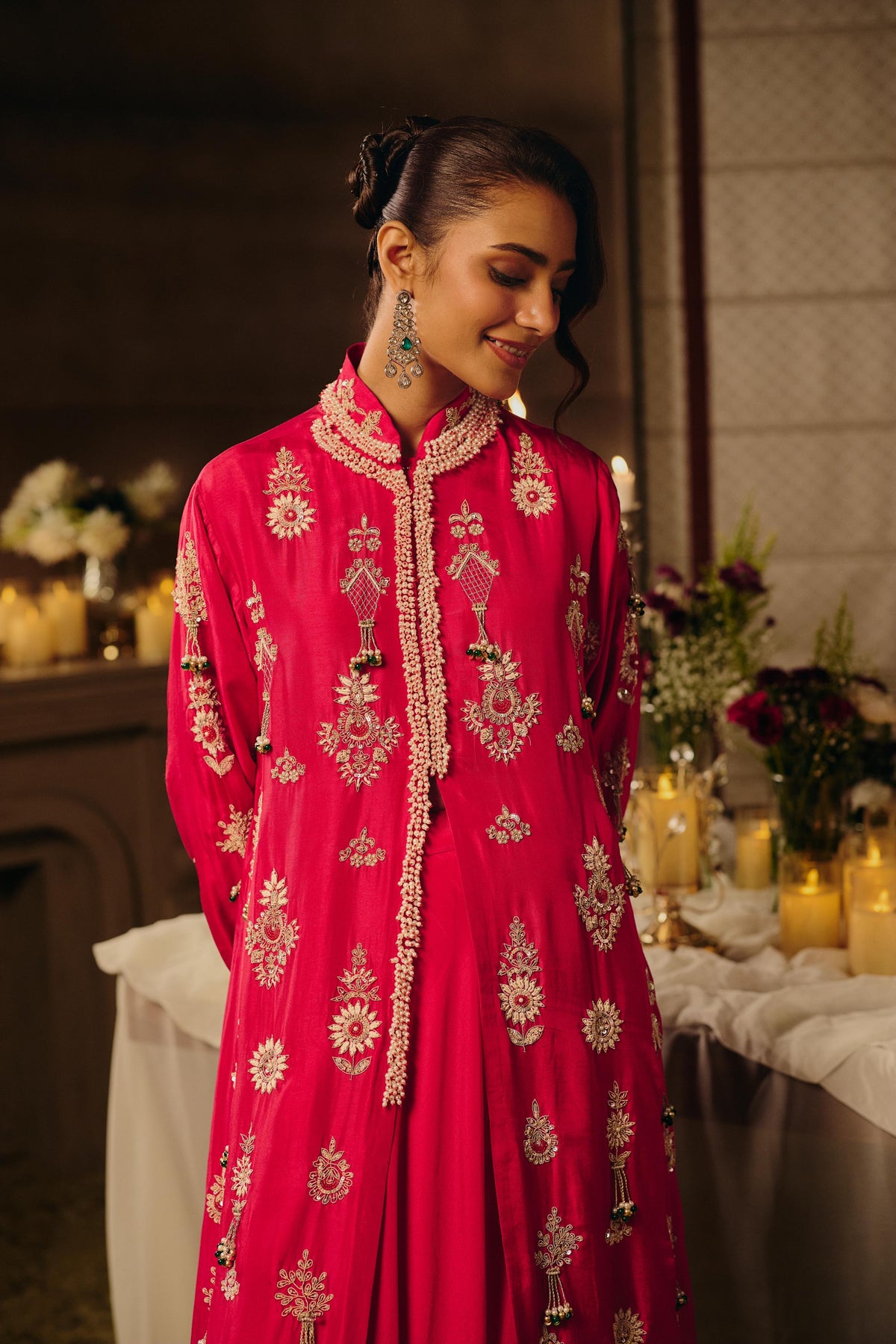 Royal Pink Embellished Premium Silk Jacket Skirt Set