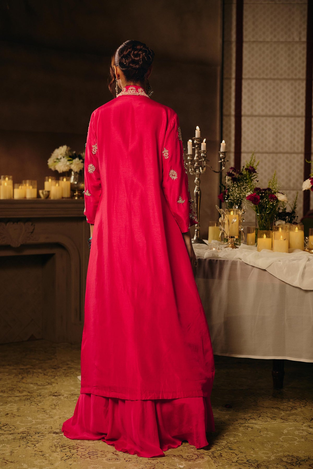 Royal Pink Embellished Premium Silk Jacket Skirt Set