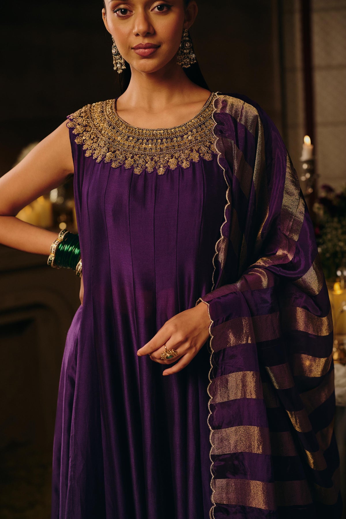 Royal Purple Embellished Raw Silk Anarkali Set
