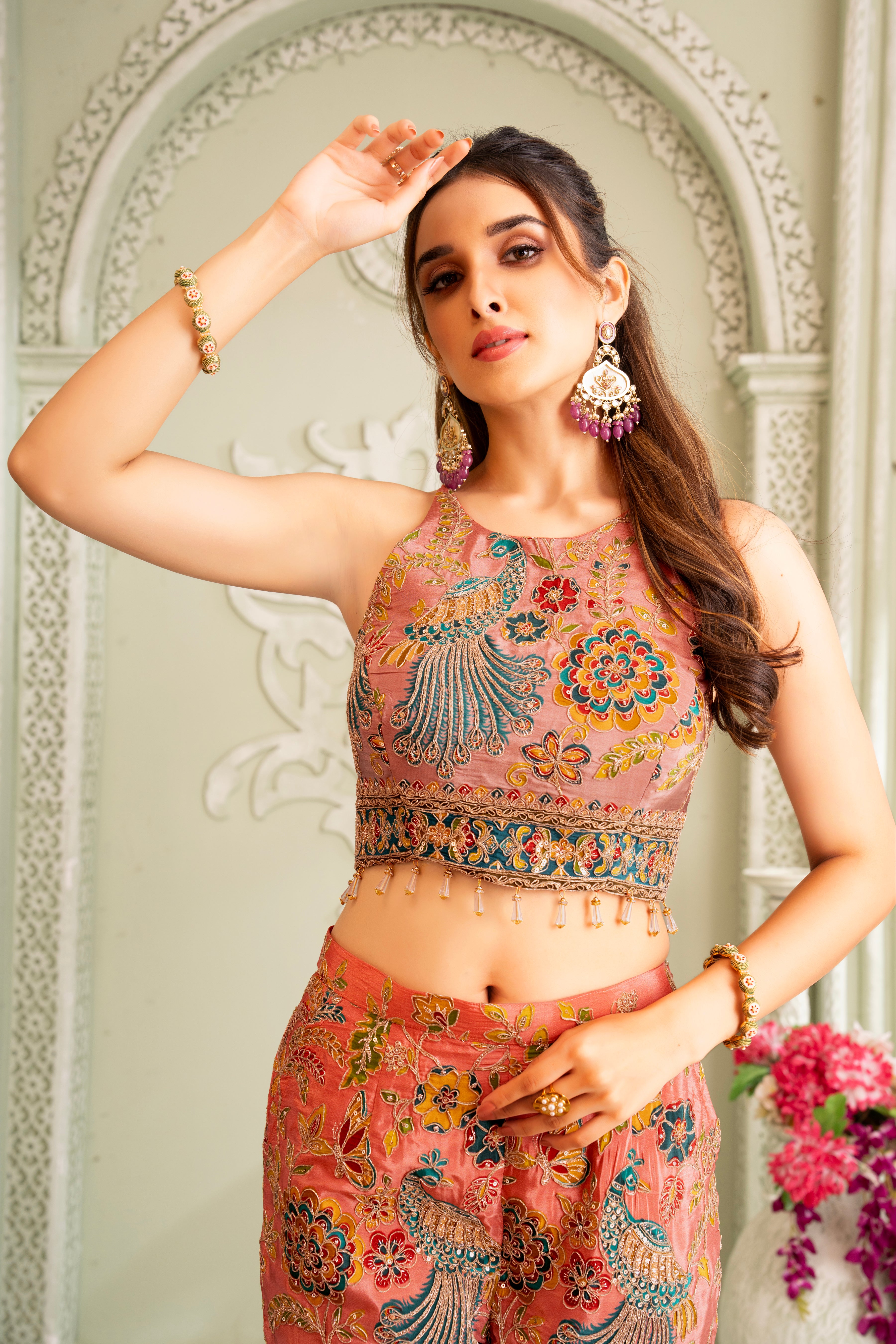 Copper Traditional Handwork Palazzo Set