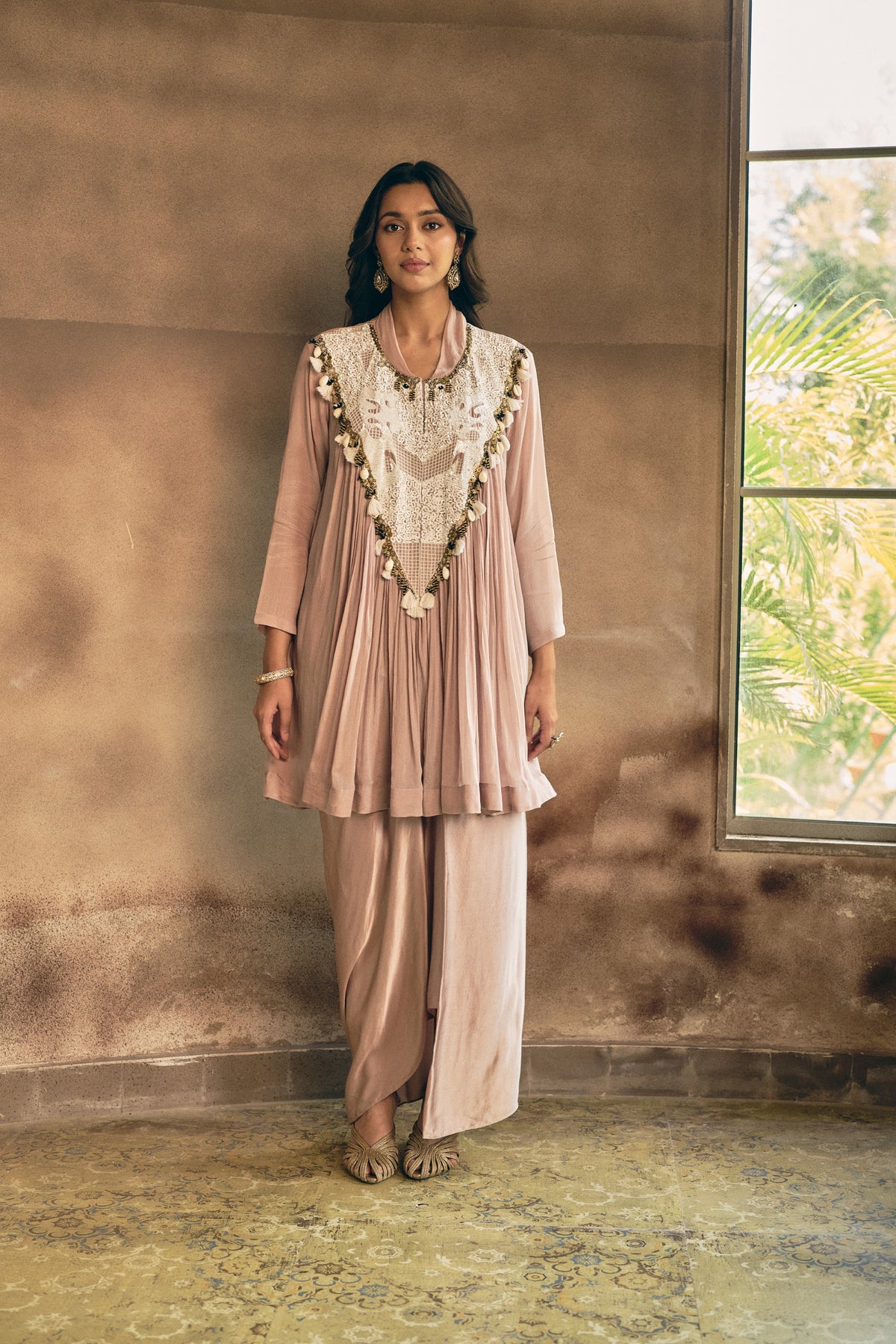 Soft Pink Embellished Georgette Silk Skirt Set