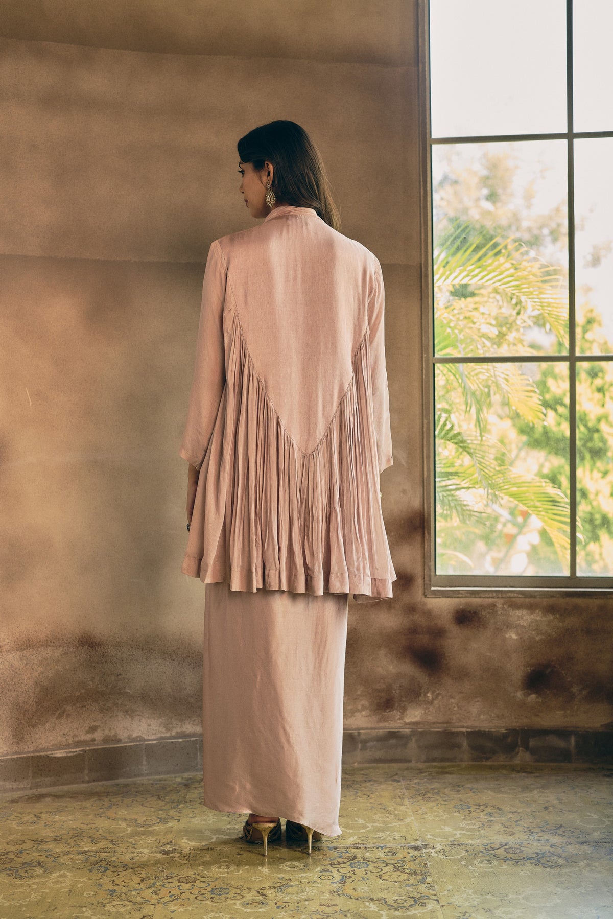 Soft Pink Embellished Georgette Silk Skirt Set