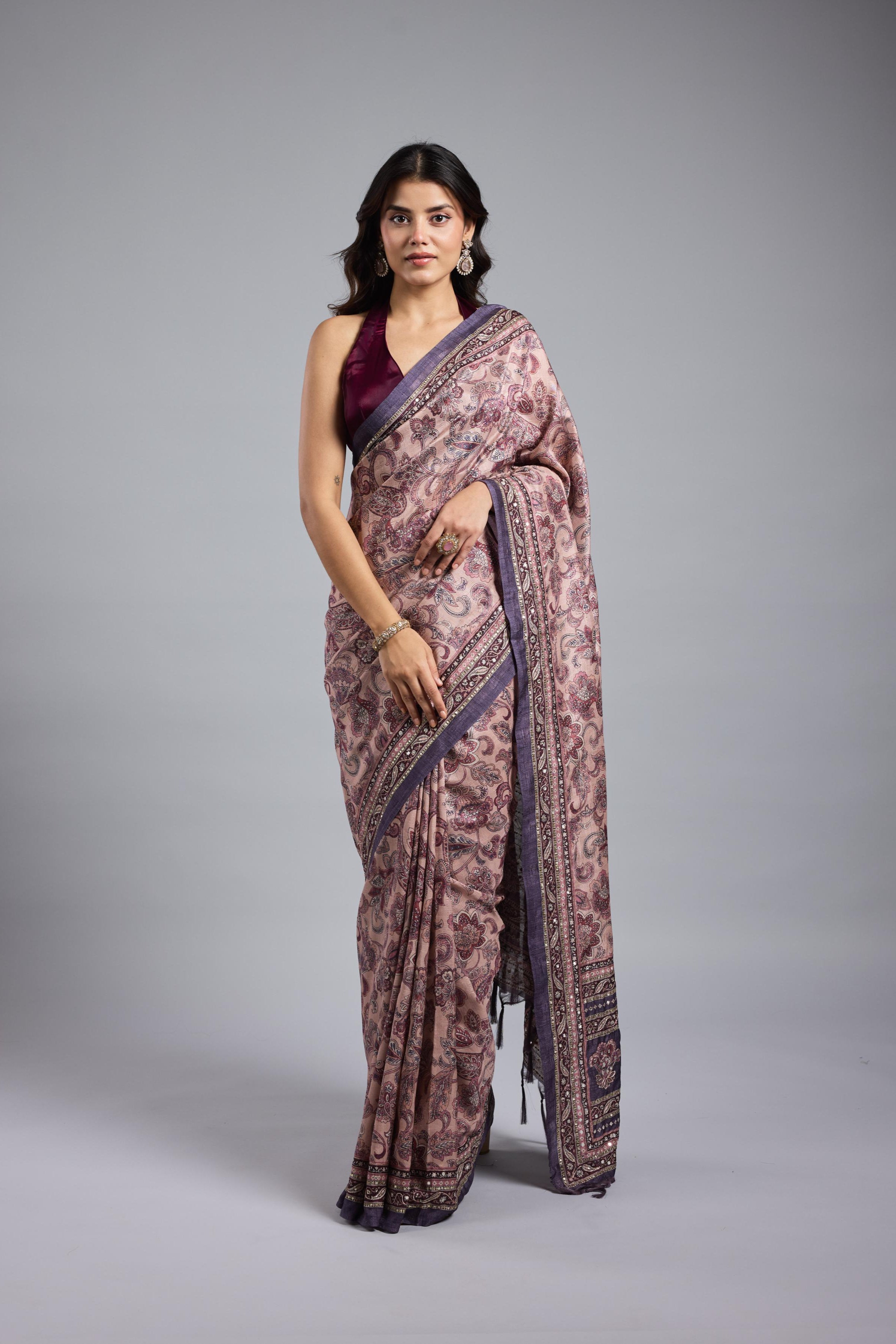 Light Purple Bhagalpuri Tussar Silk Saree