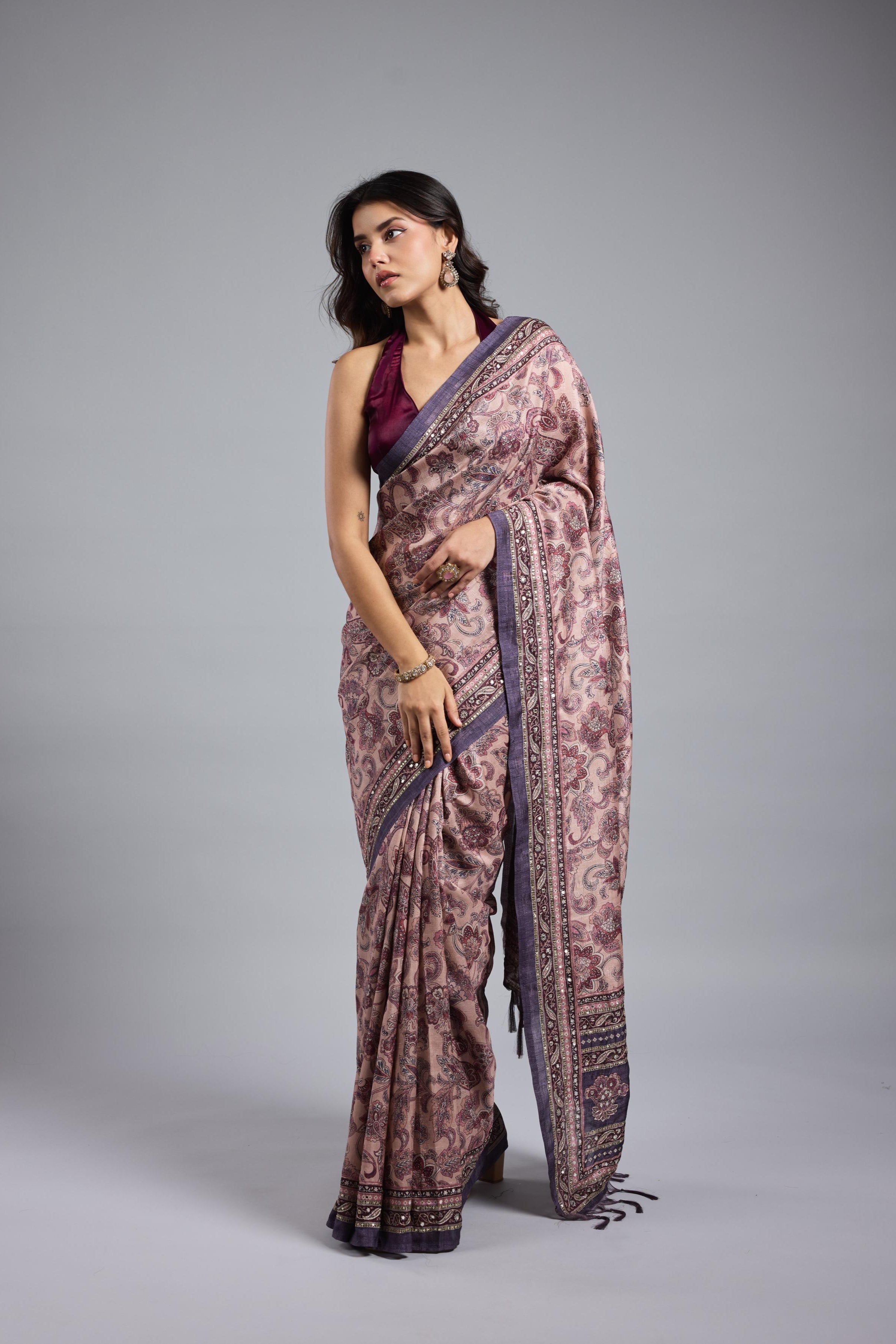 Light Purple Bhagalpuri Tussar Silk Saree