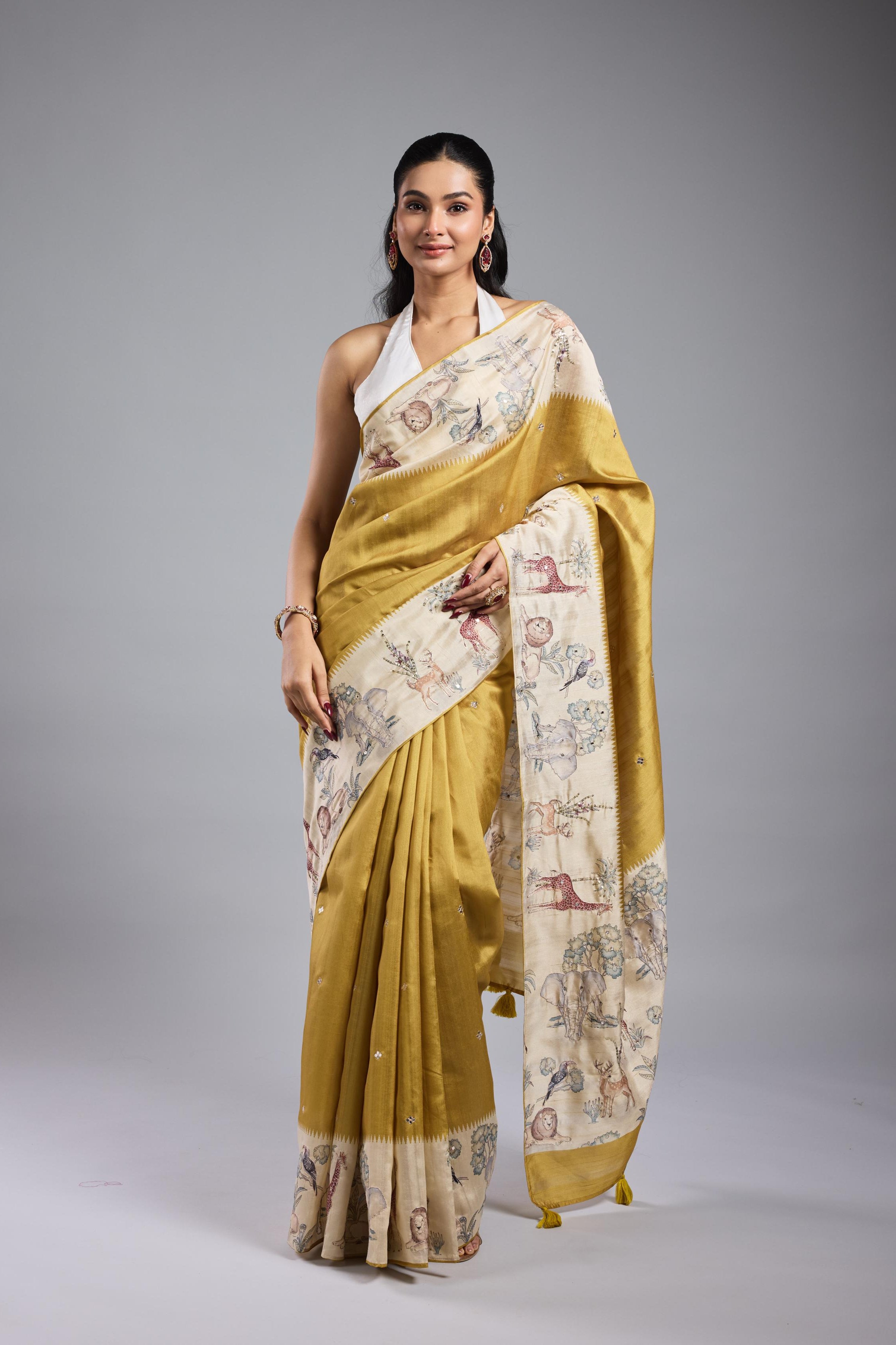 Golden Yellow Bhagalpuri Tussar Silk Saree