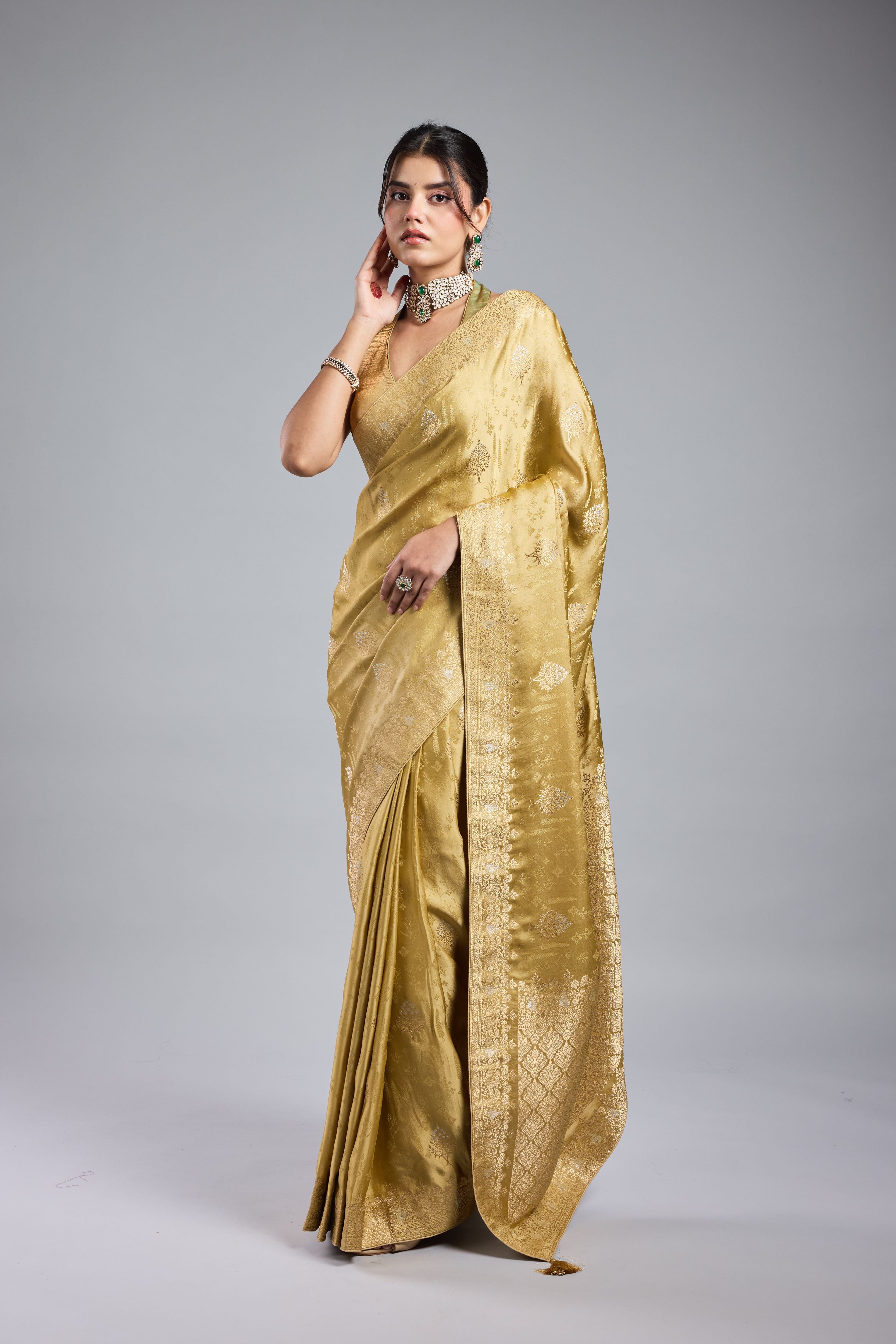 Golden Gazzi Satin Silk Saree