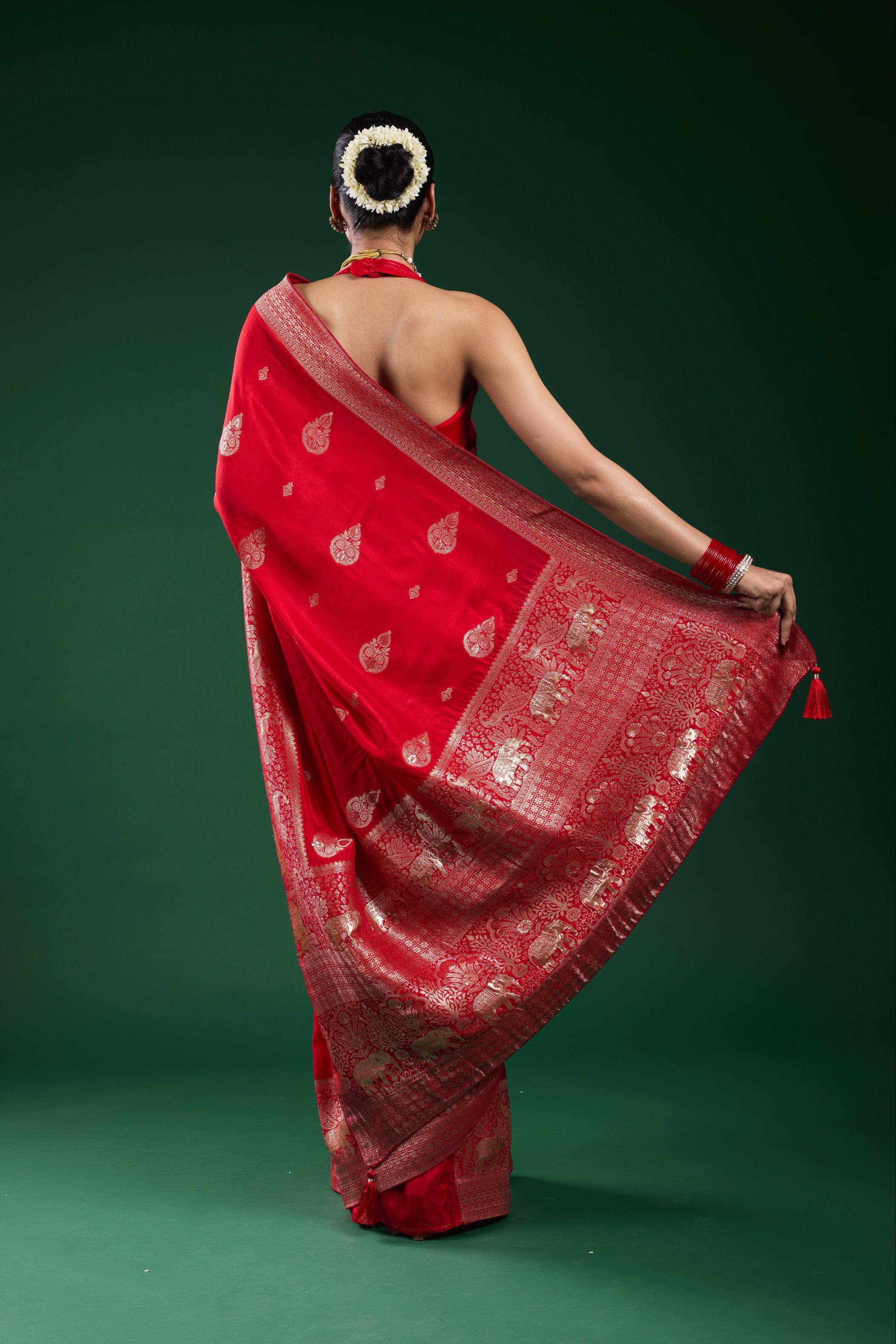 Bright Red Dola Silk Saree