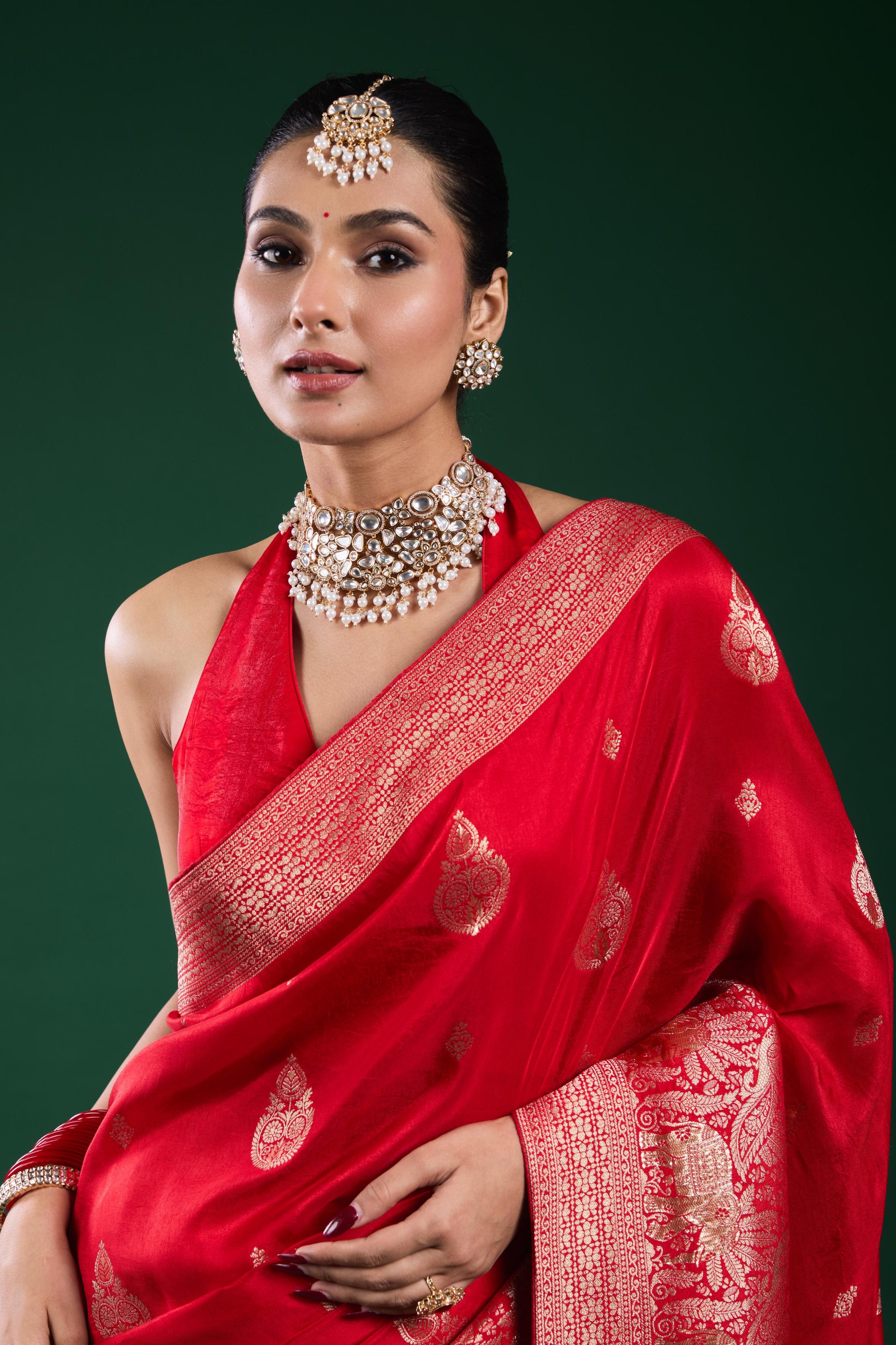 Bright Red Dola Silk Saree